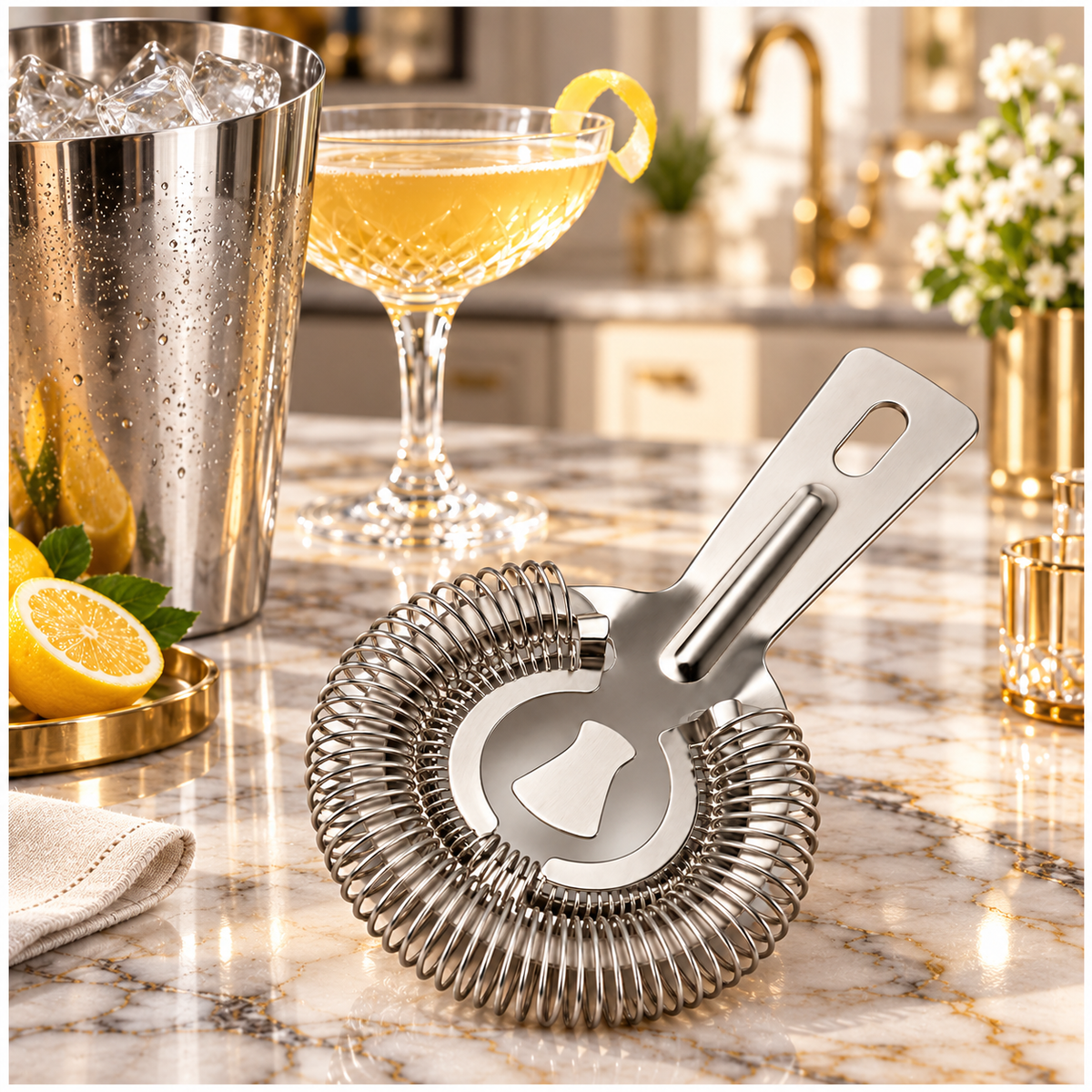Stainless Steel Cocktail Ice Strainer - Silver Spring Coil - 14 cm