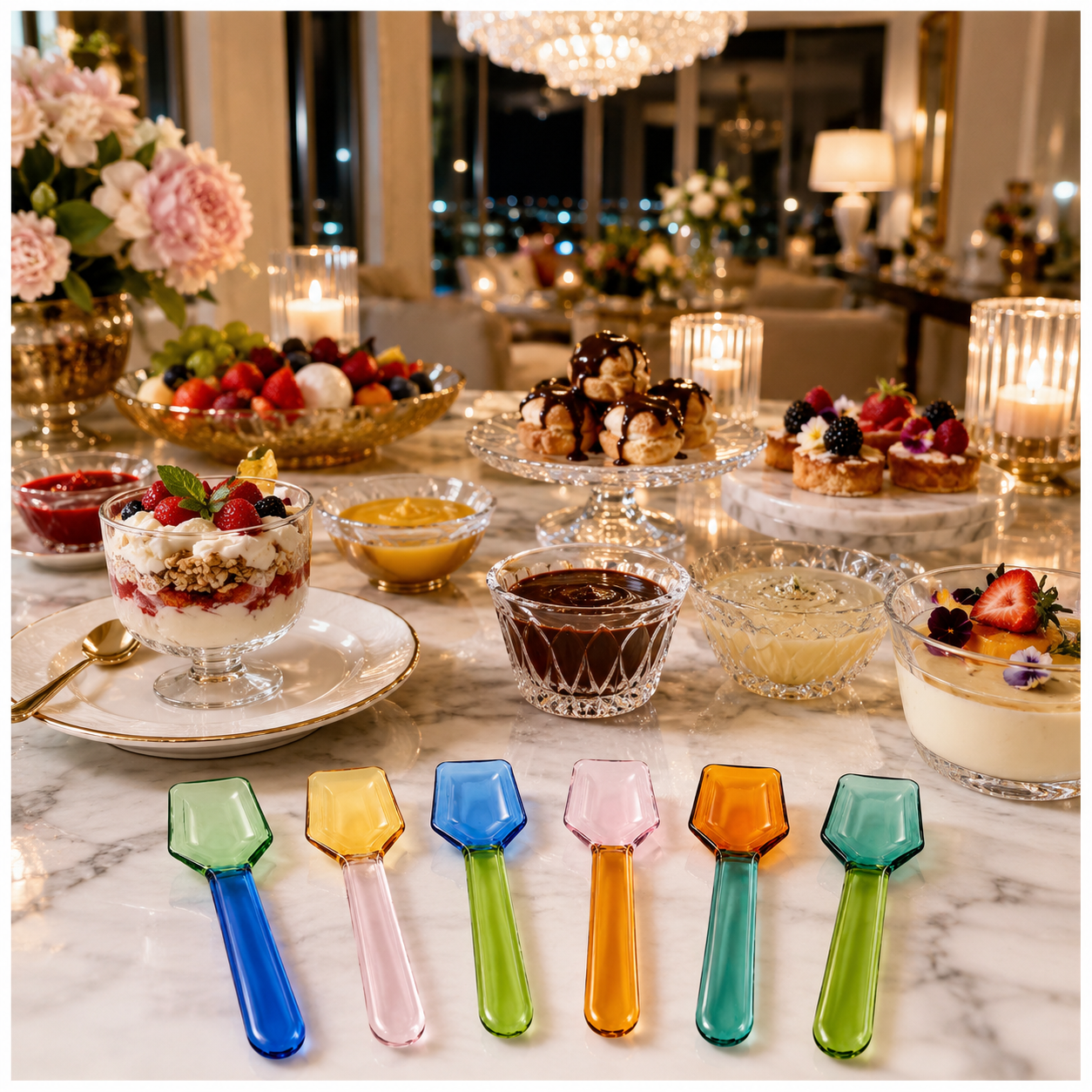High Quality BPA Free-Color Blocking Borosilicate Glass Spoon-Set of 6- 9cm