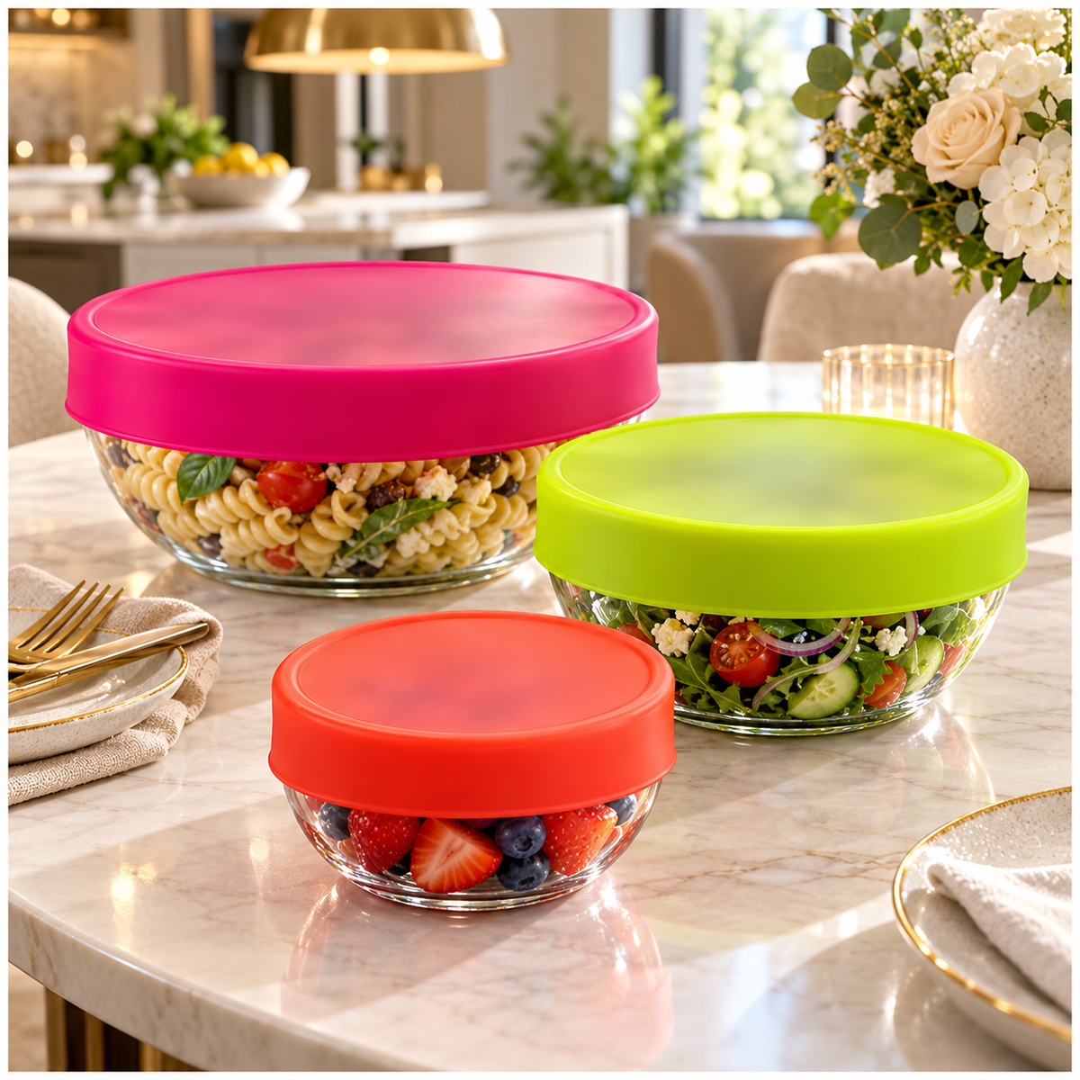 Flexible Silicone Stretch Lids 3-Piece Set | Airtight Food Covers, 8–17 cm