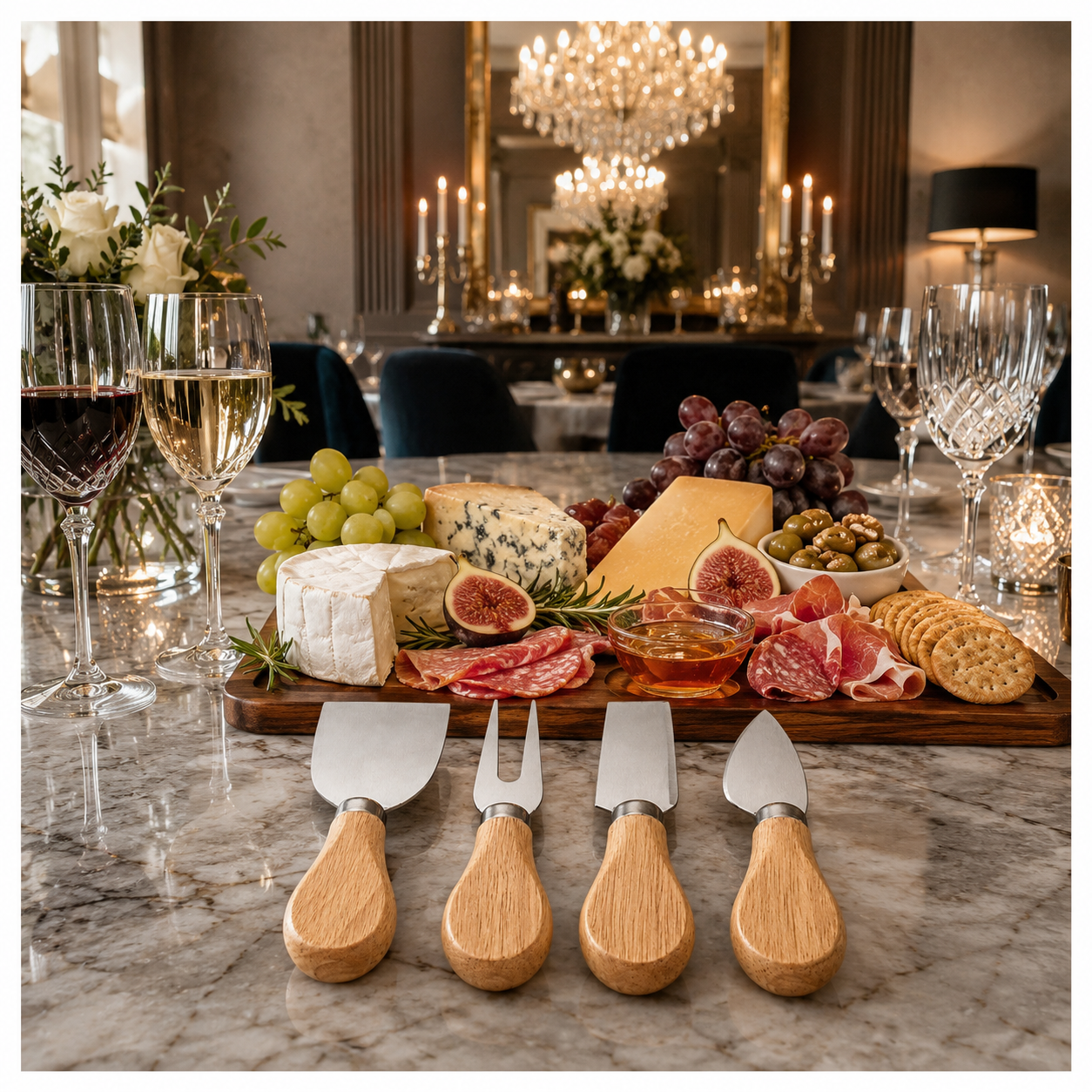 4-Piece Beech Wood Cheese Knife Serving Set - 12 cm