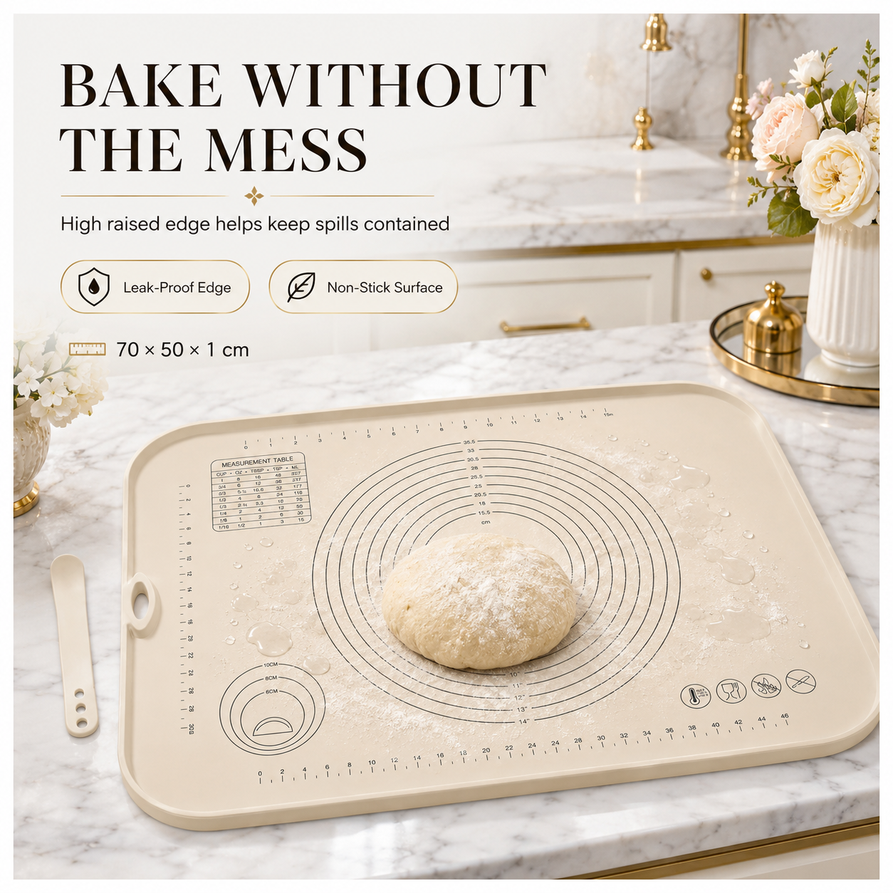 Essential Large Silicone Pastry Mat with Raised Edge and Guides - 70 x 50cm