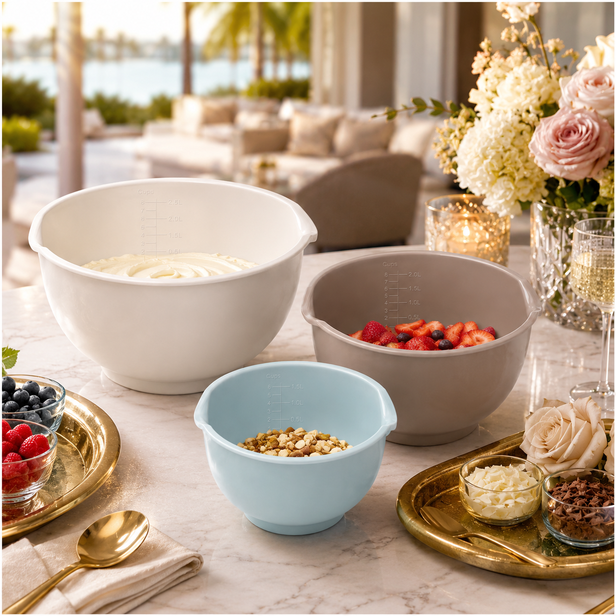 Essential 3-Piece Mixing Bowl Set - Built-In Measurements- 2.5L -2.0L -1.5L