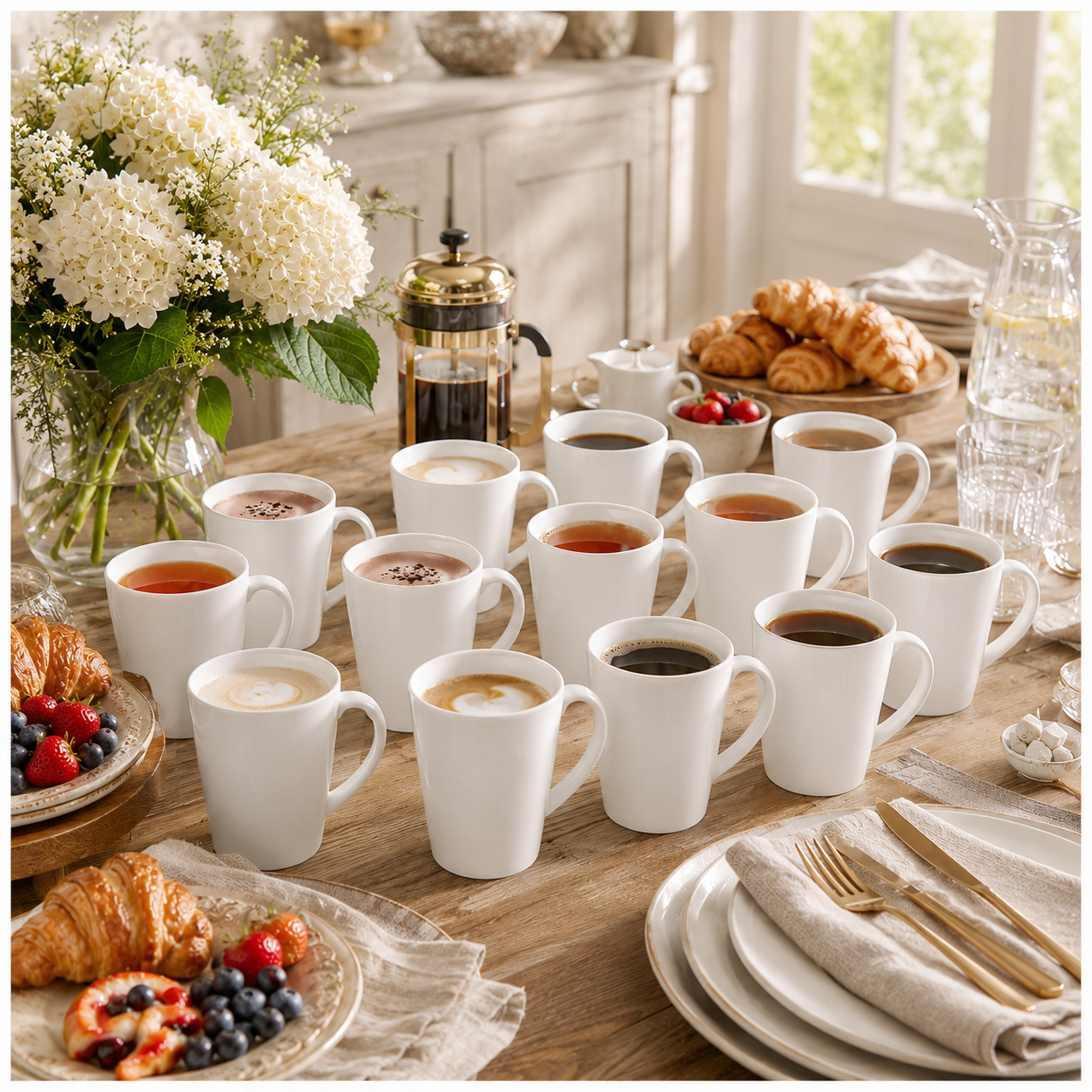 Essential 12-Piece White Fine Porcelain Coffee and Tea Mug Set