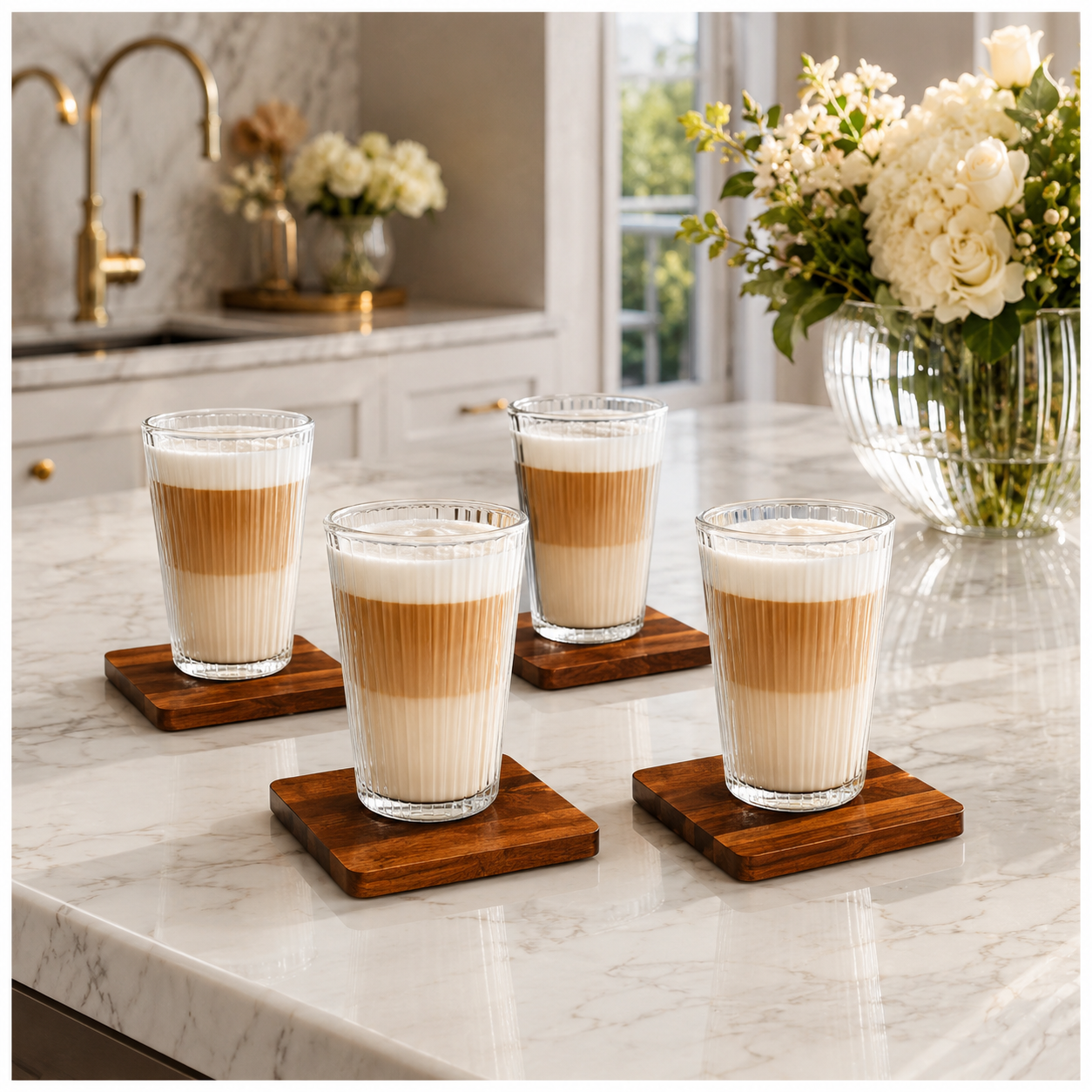 4-Piece Acacia Wood Coaster Set – Brown Wooden Drink Coasters- Eco Friend