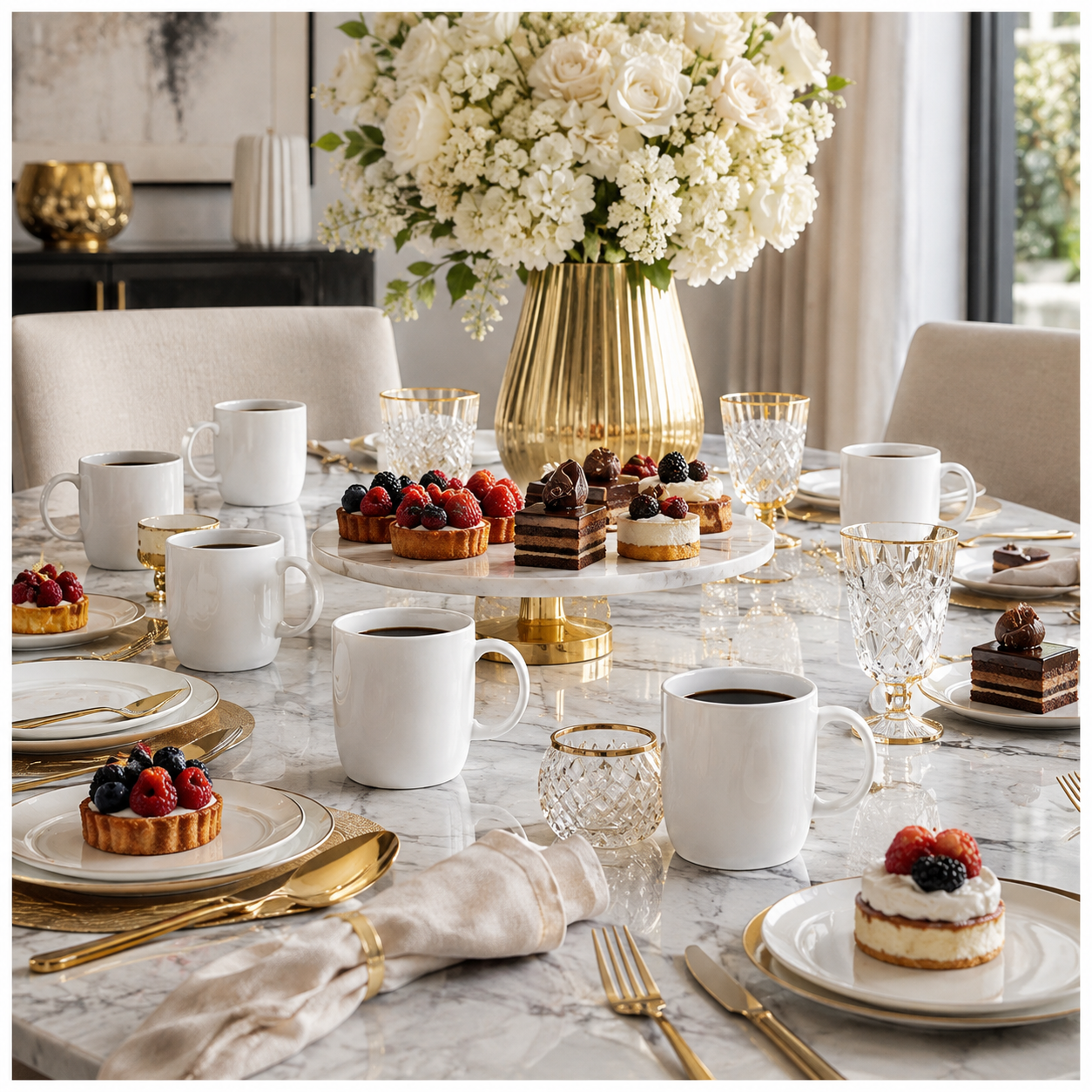 Essential 18-Piece White Ceramic Mug Set for Tea, Coffee and Entertaining