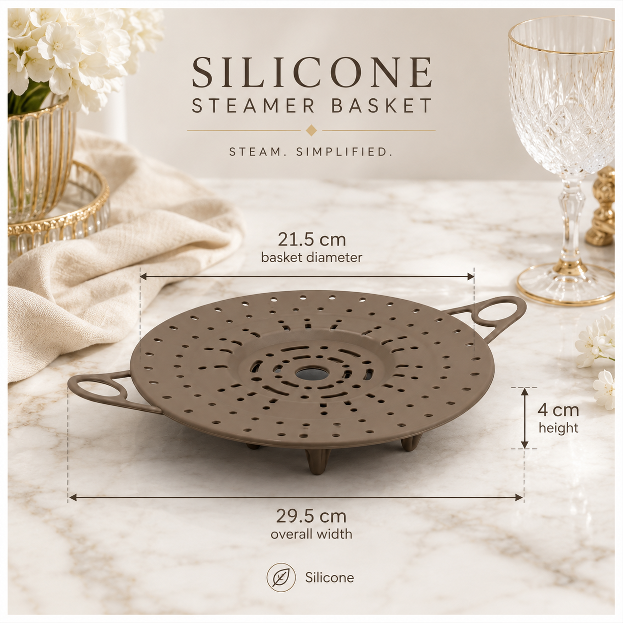 Silicone Steamer Basket with Handles – 21.5 cm Pot Insert for Easy Steaming