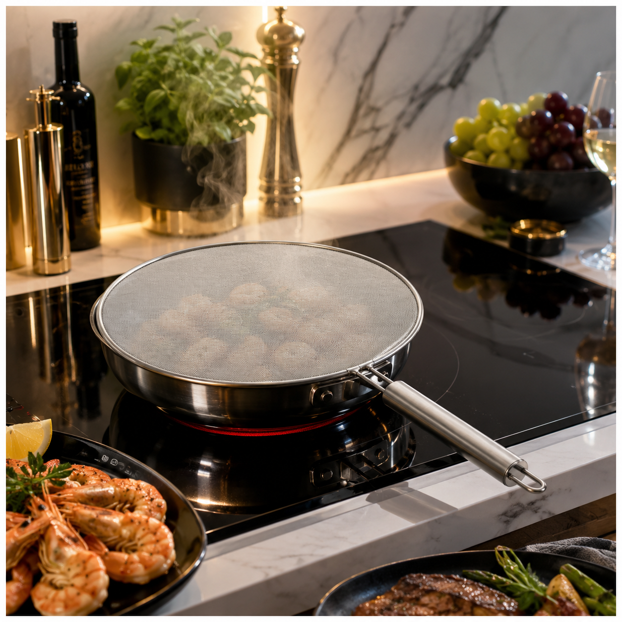 Essential 28cm Stainless Steel Splatter Screen with Easy-Grip Handle