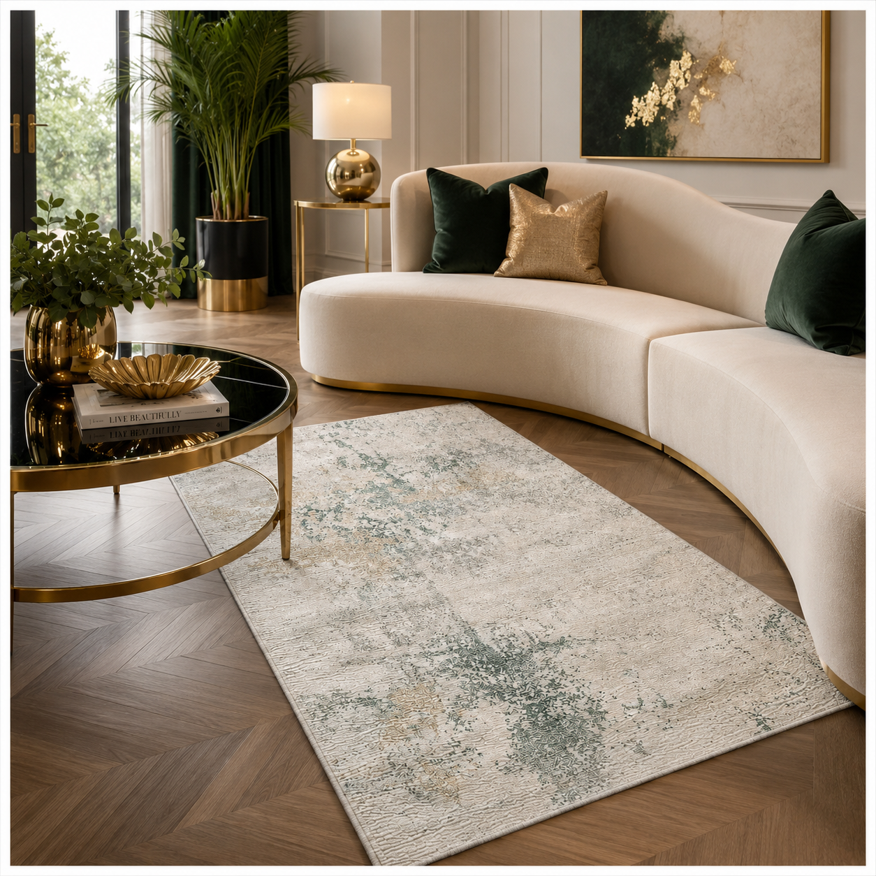 Modern Abstract Area Rug - 180cm x 120cm – Green, Cream Soft Accent Rug