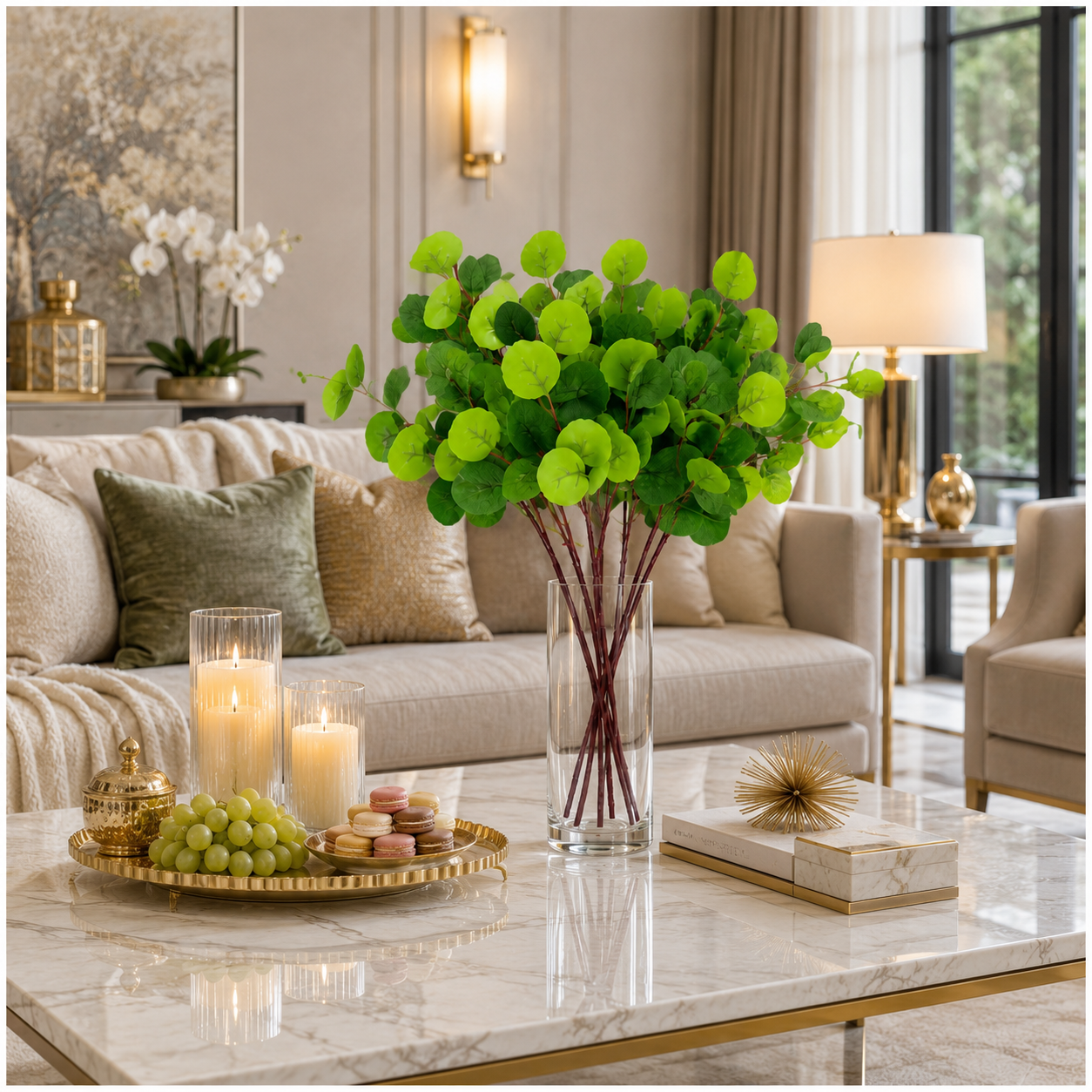 4-Piece Artificial Dollar Tree Eucalyptus Stem Set – 75 cm - Green