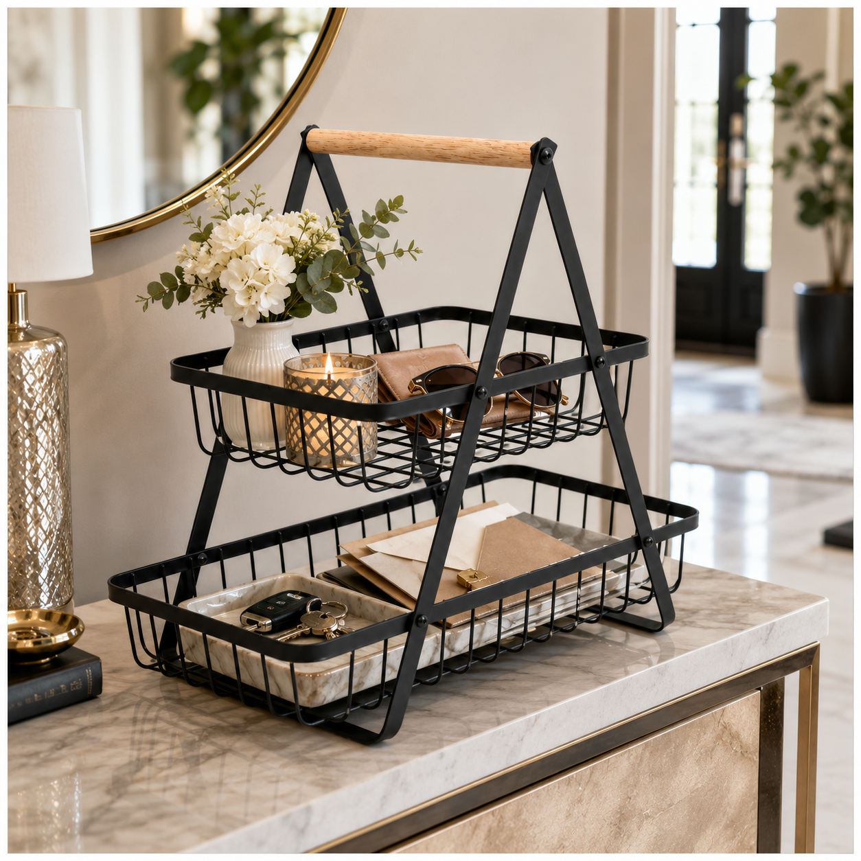 2 Tier Basket Organizer-Rack for Fruits, Vegetables and Everyday Essentials