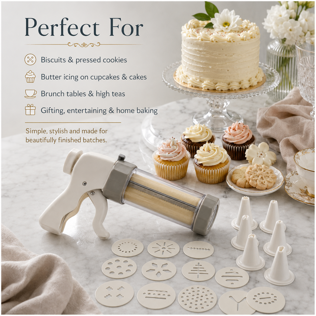 20-Piece - Cookie Gun Set 13 Discs and 6 Piping Tips