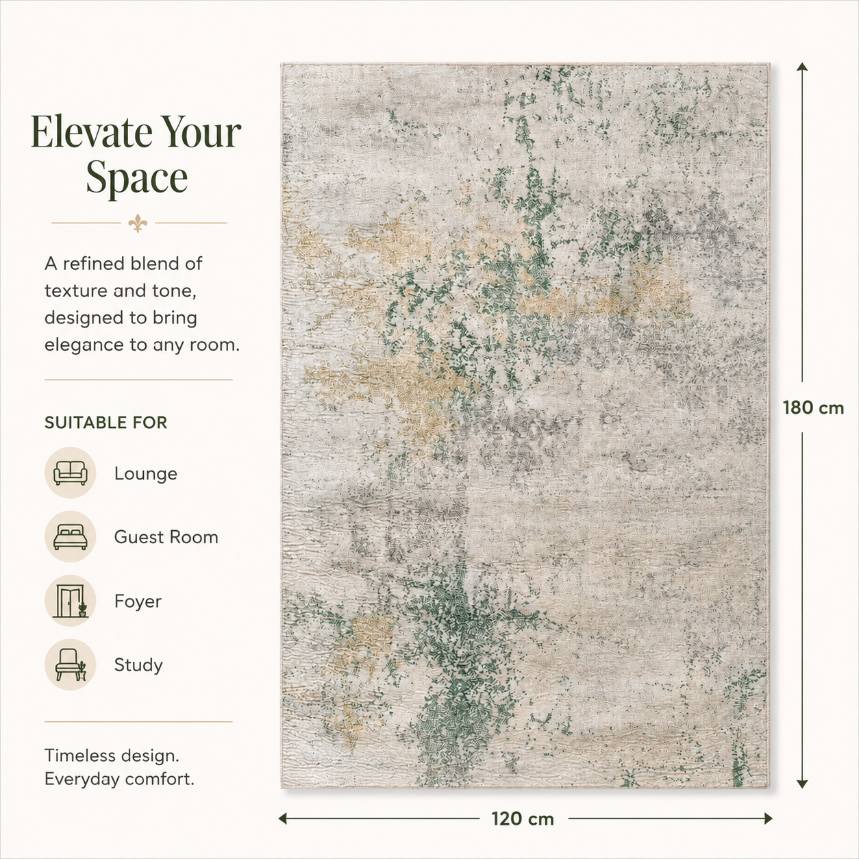 Modern Abstract Area Rug - 180cm x 120cm – Green, Cream Soft Accent Rug