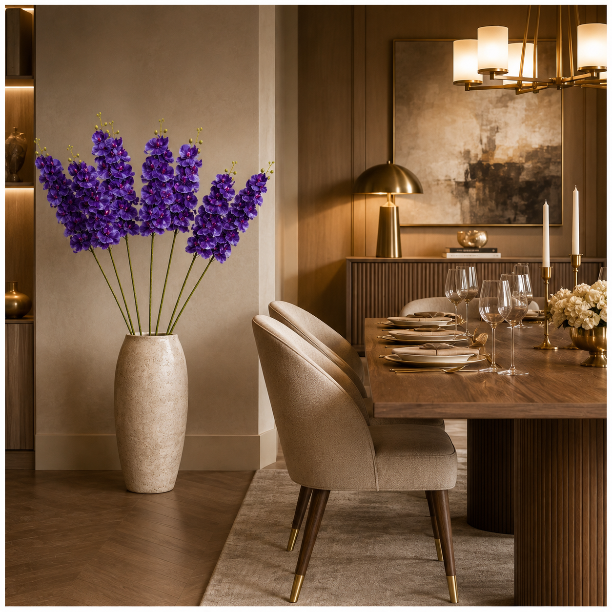 3 Piece Decorative Orchid Stem Set – Beautiful Tall Flowers -98 cm