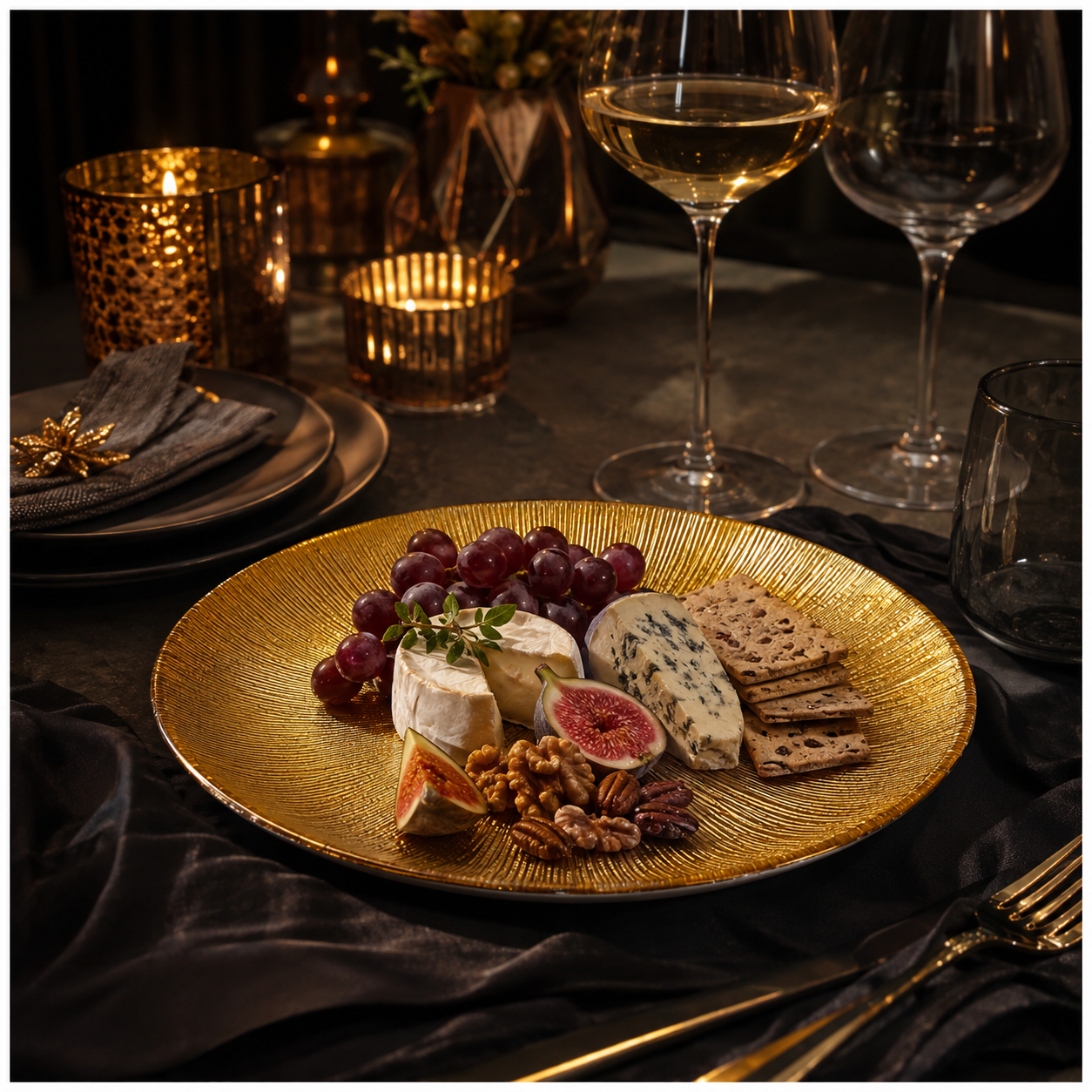 Elegant Gold Sunburst Glass Dessert and Appetizer Platter – 27cm