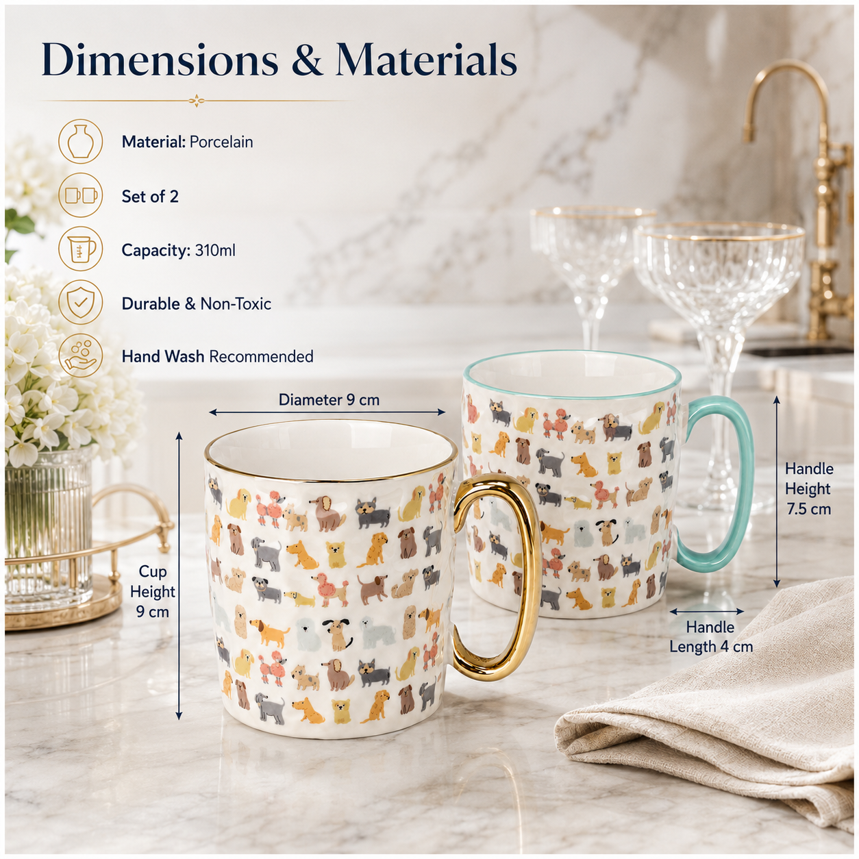 Classic Animal-Print Porcelain Mug Set of 2 –310ml - Hot and Cold Drinkware