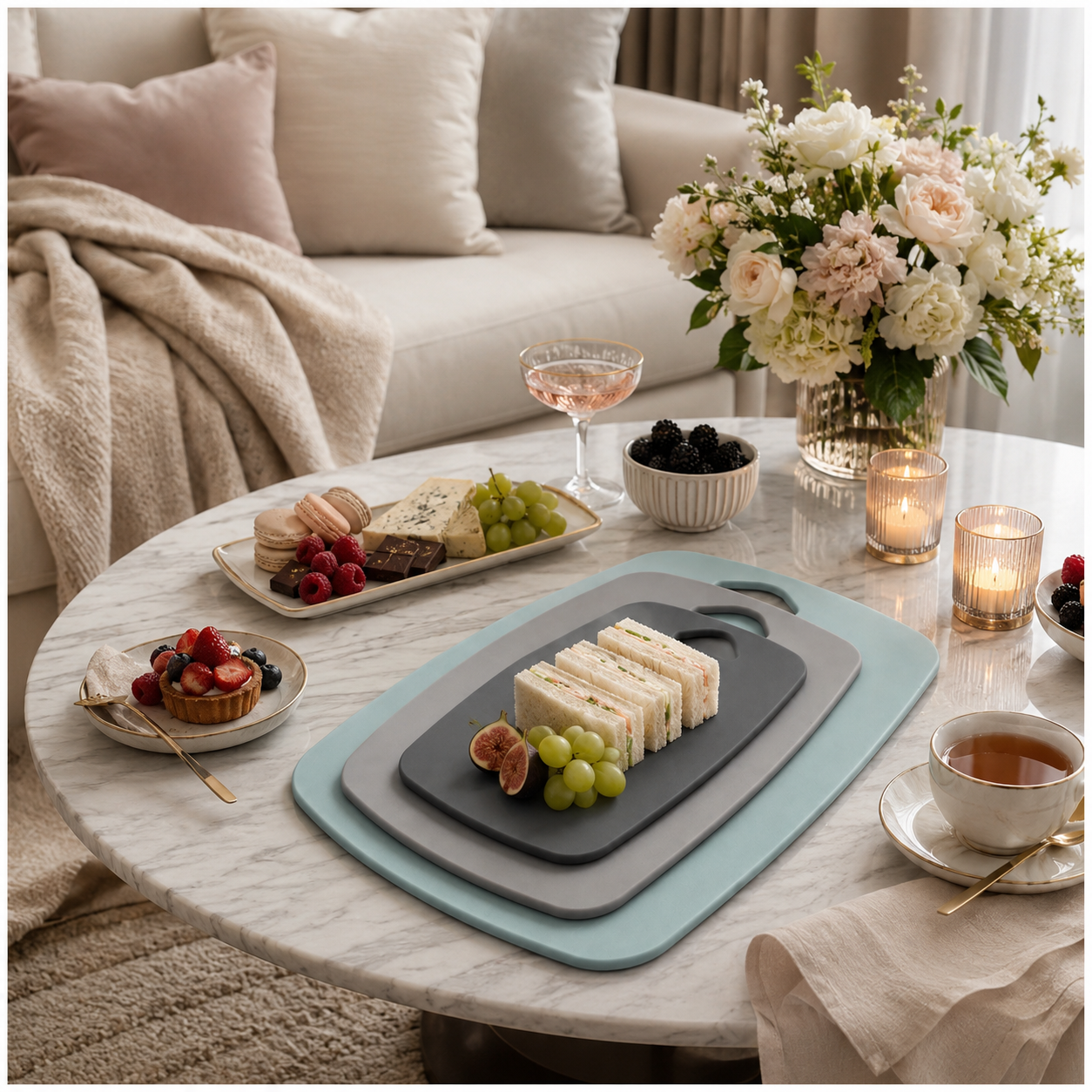 3-Piece Nesting Chopping Board Set – Food-Safe - Non-Slip - Dishwasher Safe