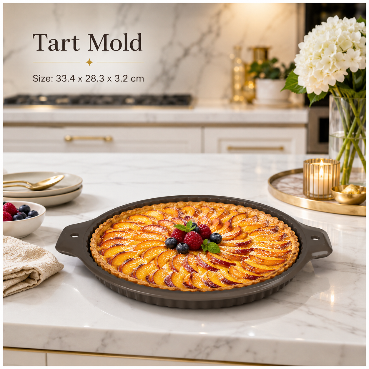 Essential Round Fluted Tart and Quiche Mold -33.4 x 28.3 x 3.2cm - BPA free