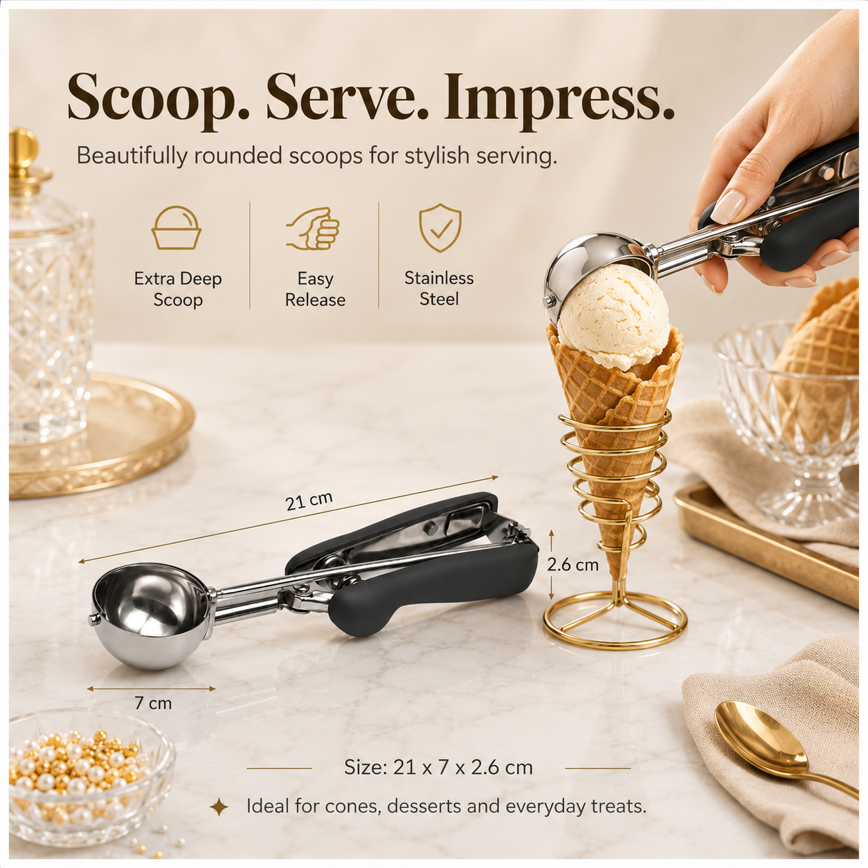 Stainless Steel Trigger Ice Cream-Cookie Scoop with Easy Release