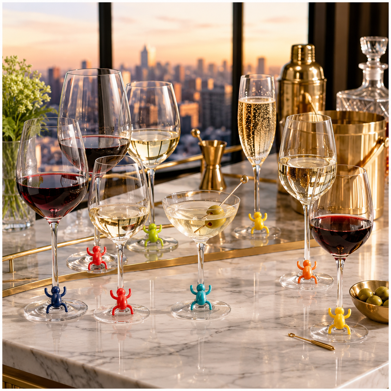 Charming 12-Piece Silicone Spider Wine Glass Marker Set - Multicolour