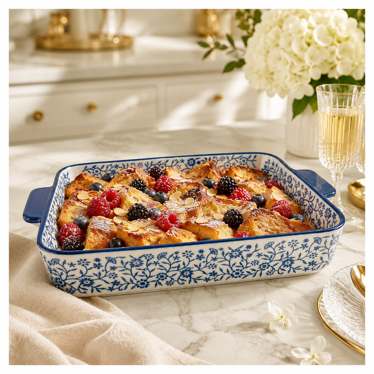 Premium White-Blue Porcelain Rectangular Casserole Dish -Serving Dish -31cm