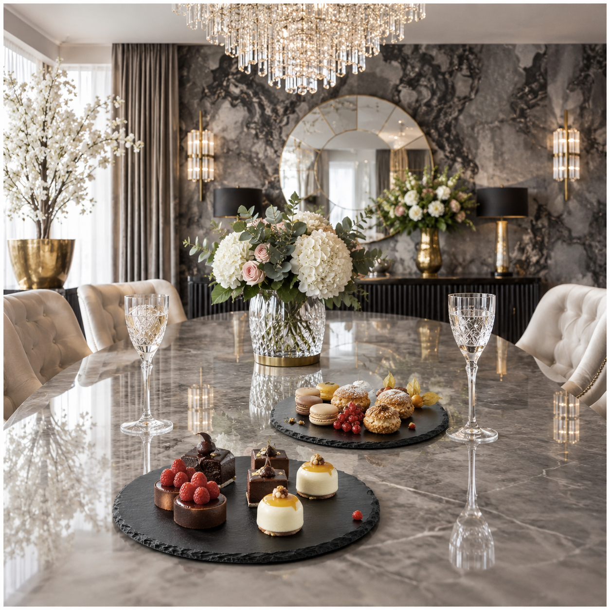Elegant Natural Stone Slab Tray Set – 2 Piece Serving tray - 30 cm