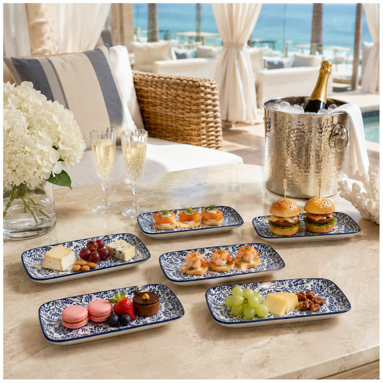 6-Piece Navy Floral Ceramic Side Plates for Luxe Hosting and Everyday Style