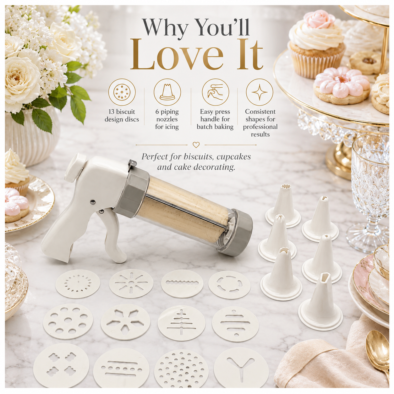 20-Piece - Cookie Gun Set 13 Discs and 6 Piping Tips