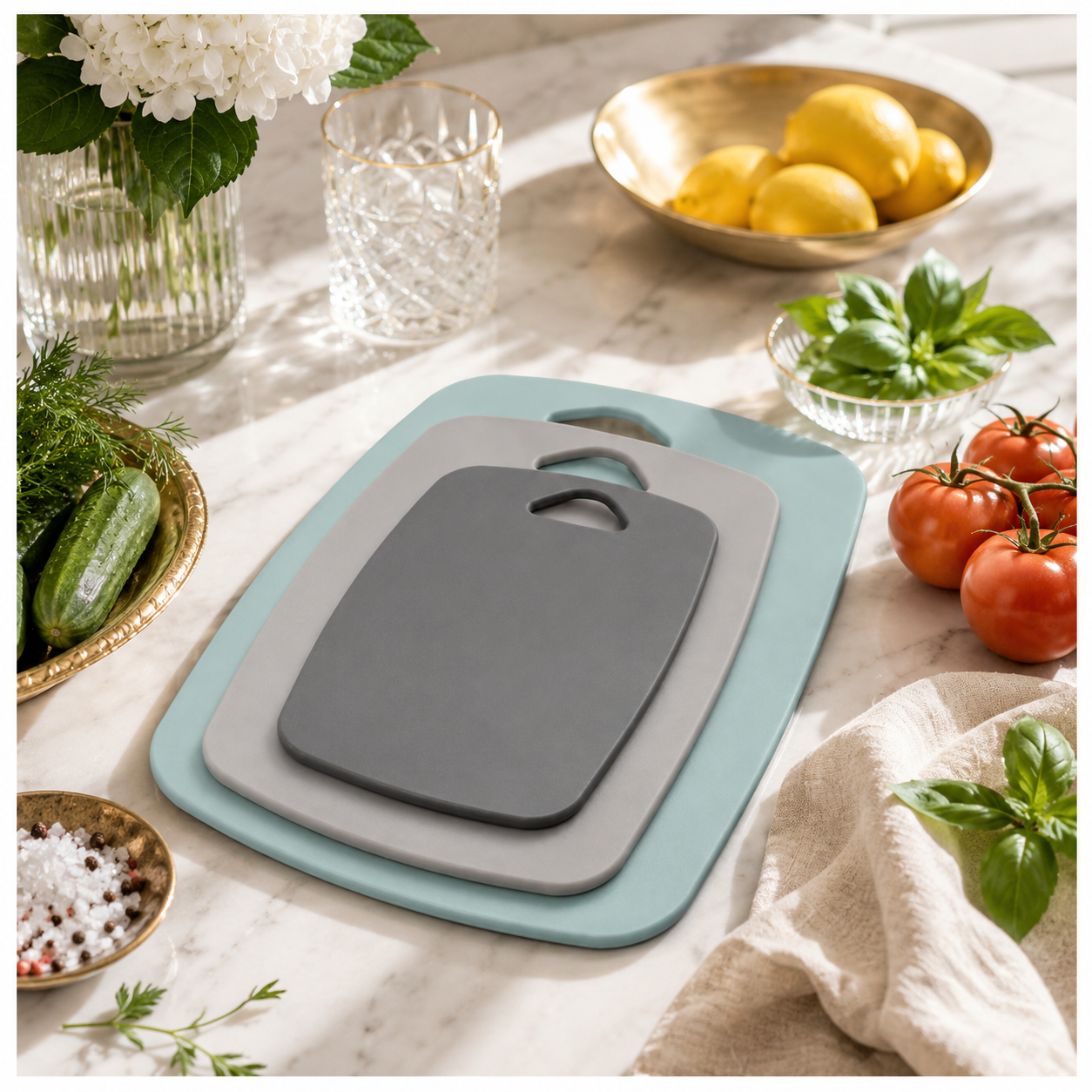 3-Piece Nesting Chopping Board Set – Food-Safe - Non-Slip - Dishwasher Safe