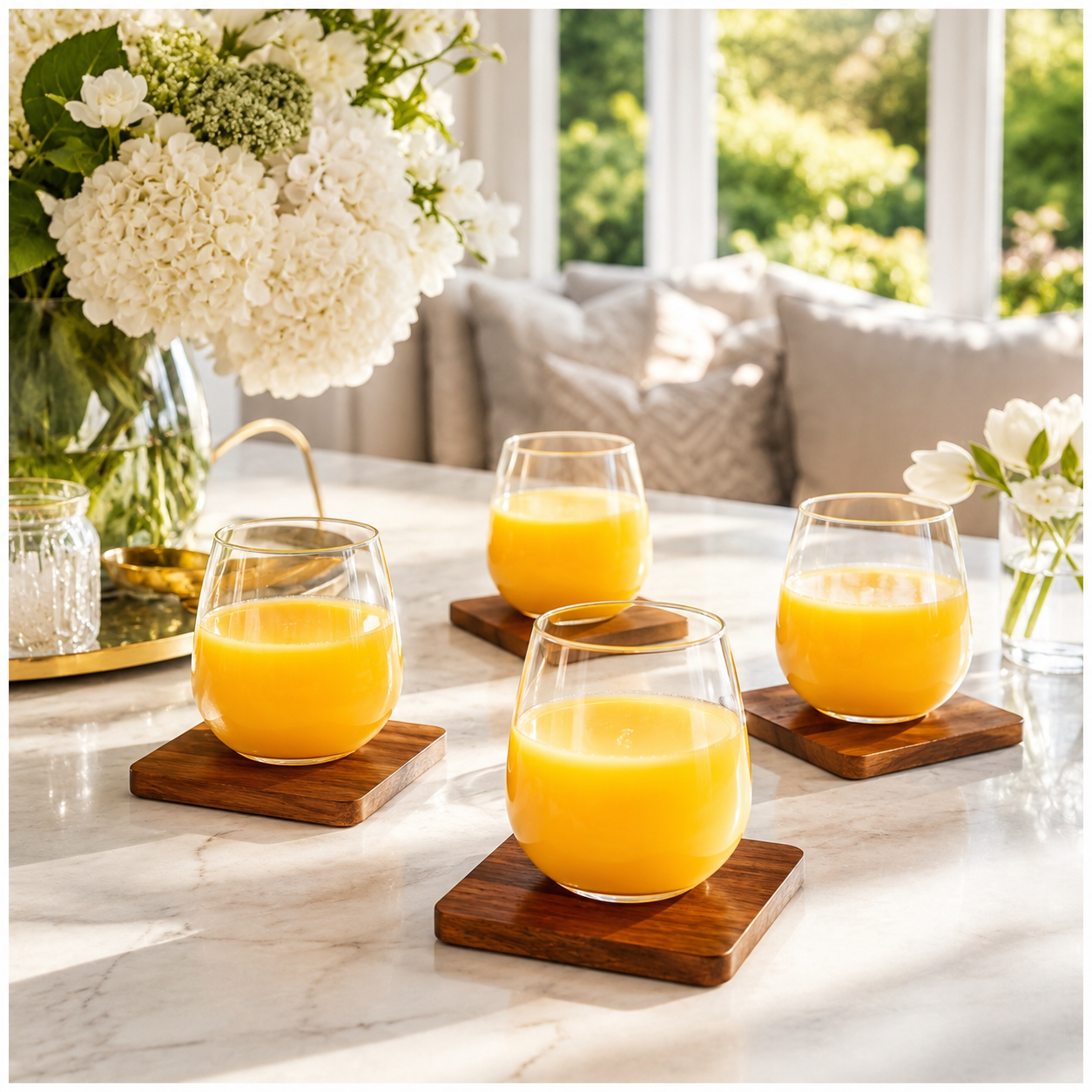 4-Piece Acacia Wood Coaster Set – Brown Wooden Drink Coasters- Eco Friend
