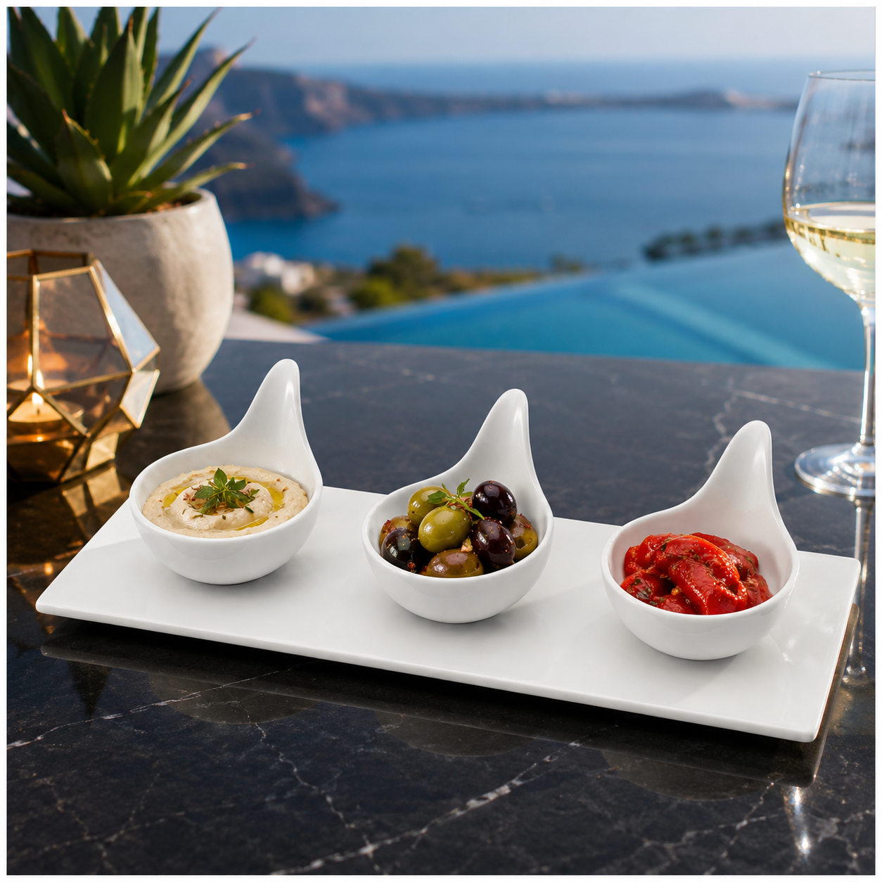 Luxury 3-Piece High Quality Fine Porcelain Serving Bowl and Tray Set- White