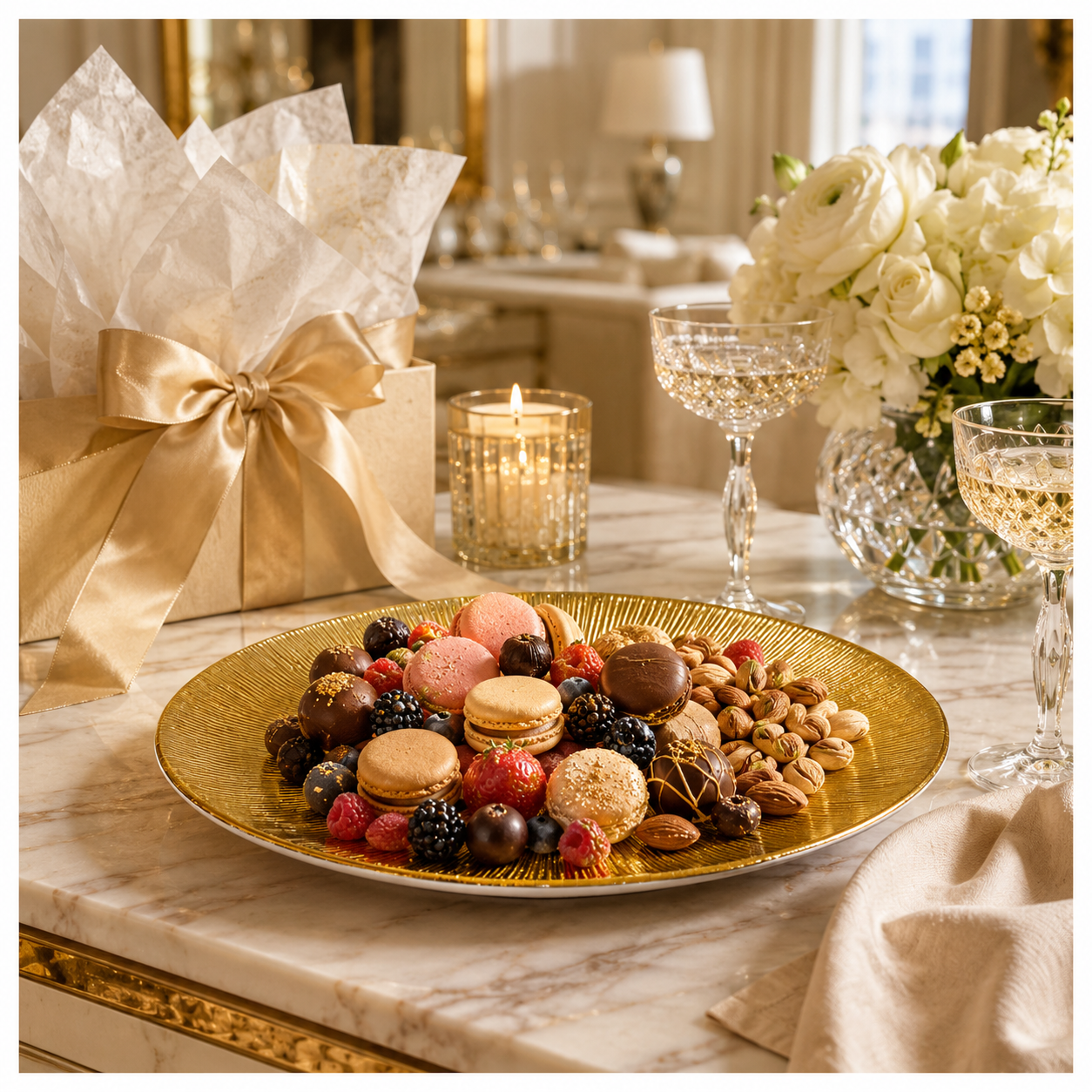 Elegant Gold Sunburst Glass Dessert and Appetizer Platter – 27cm