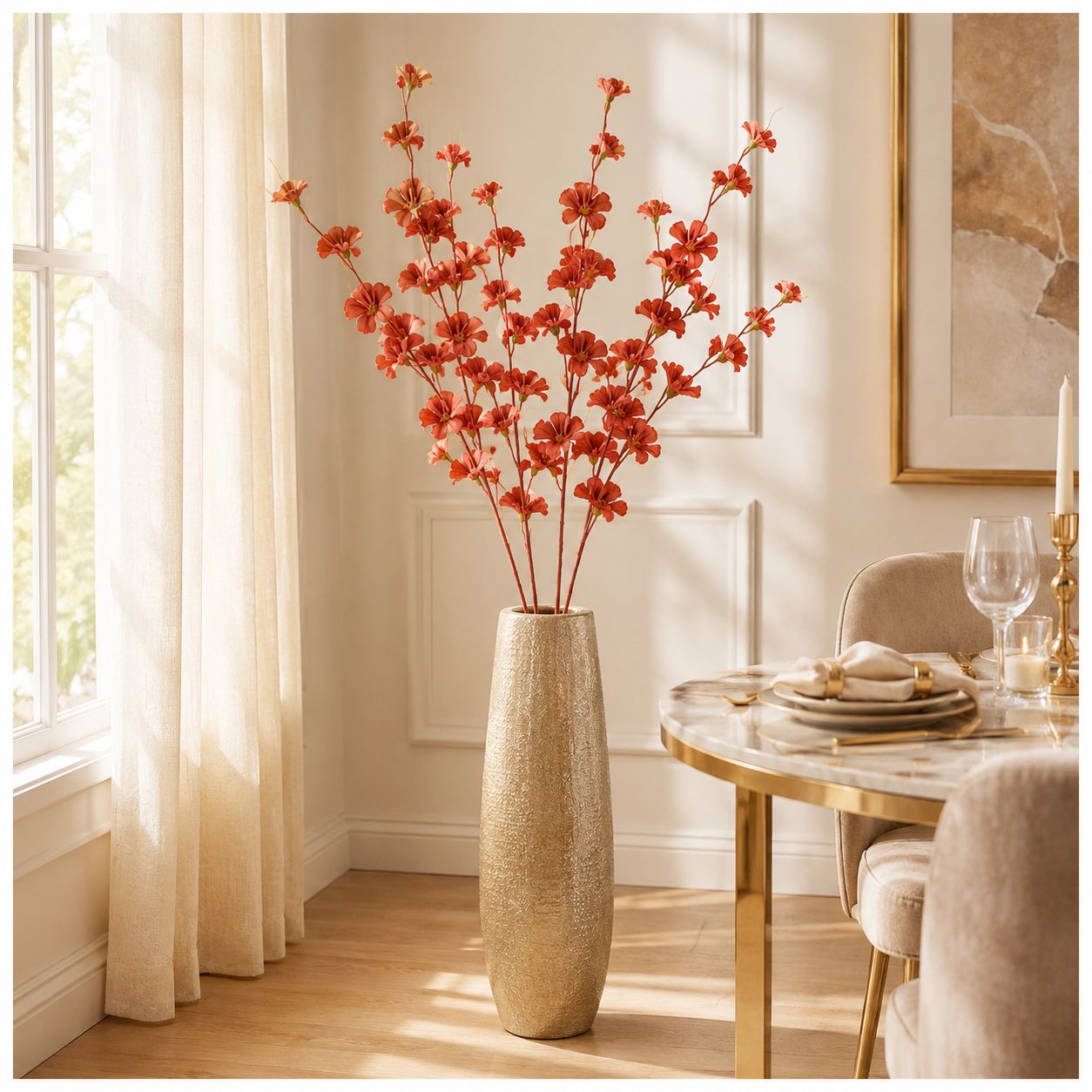 Elegant Faux 2 Cherry Blossom Stems - 85cm- White or Peach Floral Decor