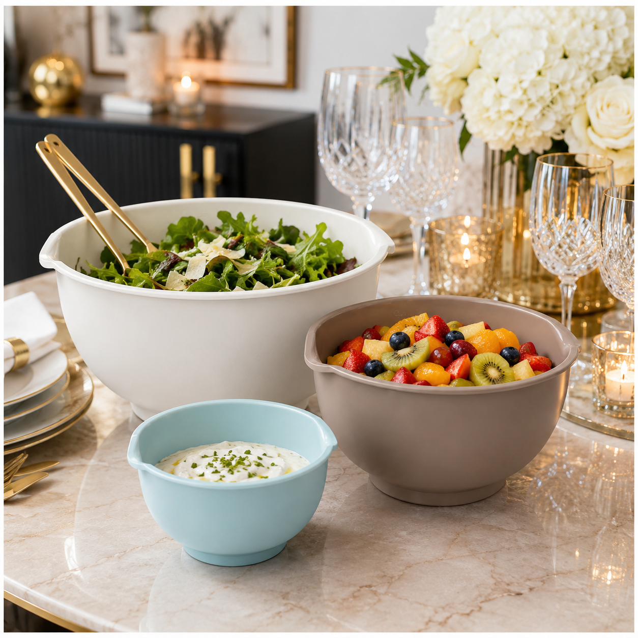 Essential 3-Piece Mixing Bowl Set - Built-In Measurements- 2.5L -2.0L -1.5L