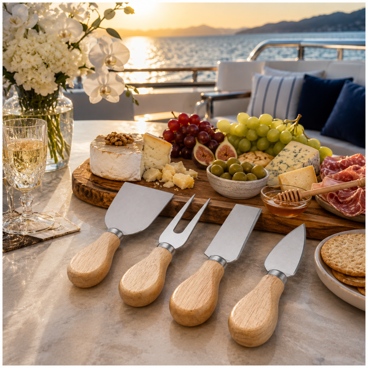 4-Piece Beech Wood Cheese Knife Serving Set - 12 cm