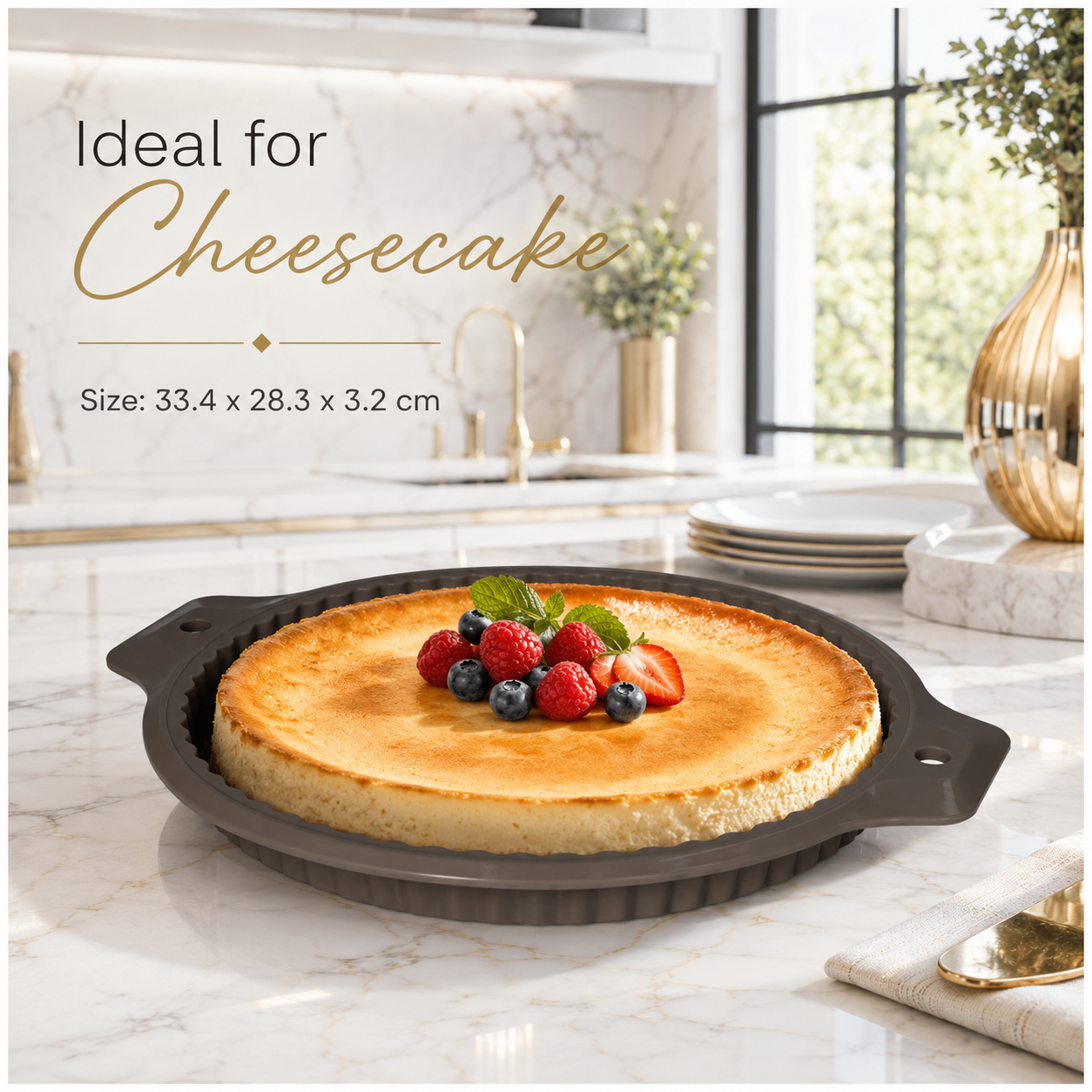 Essential Round Fluted Tart and Quiche Mold -33.4 x 28.3 x 3.2cm - BPA free