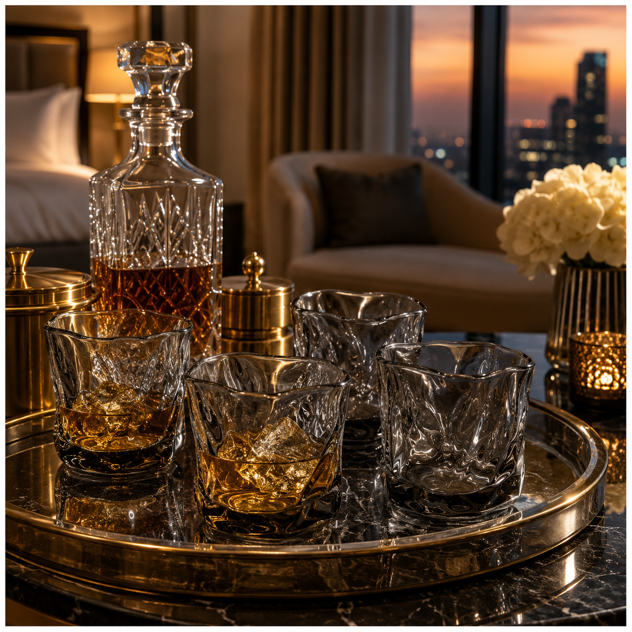 Luxury 4-Piece Translucent Black Crystal-Look Glass Set – 280ml