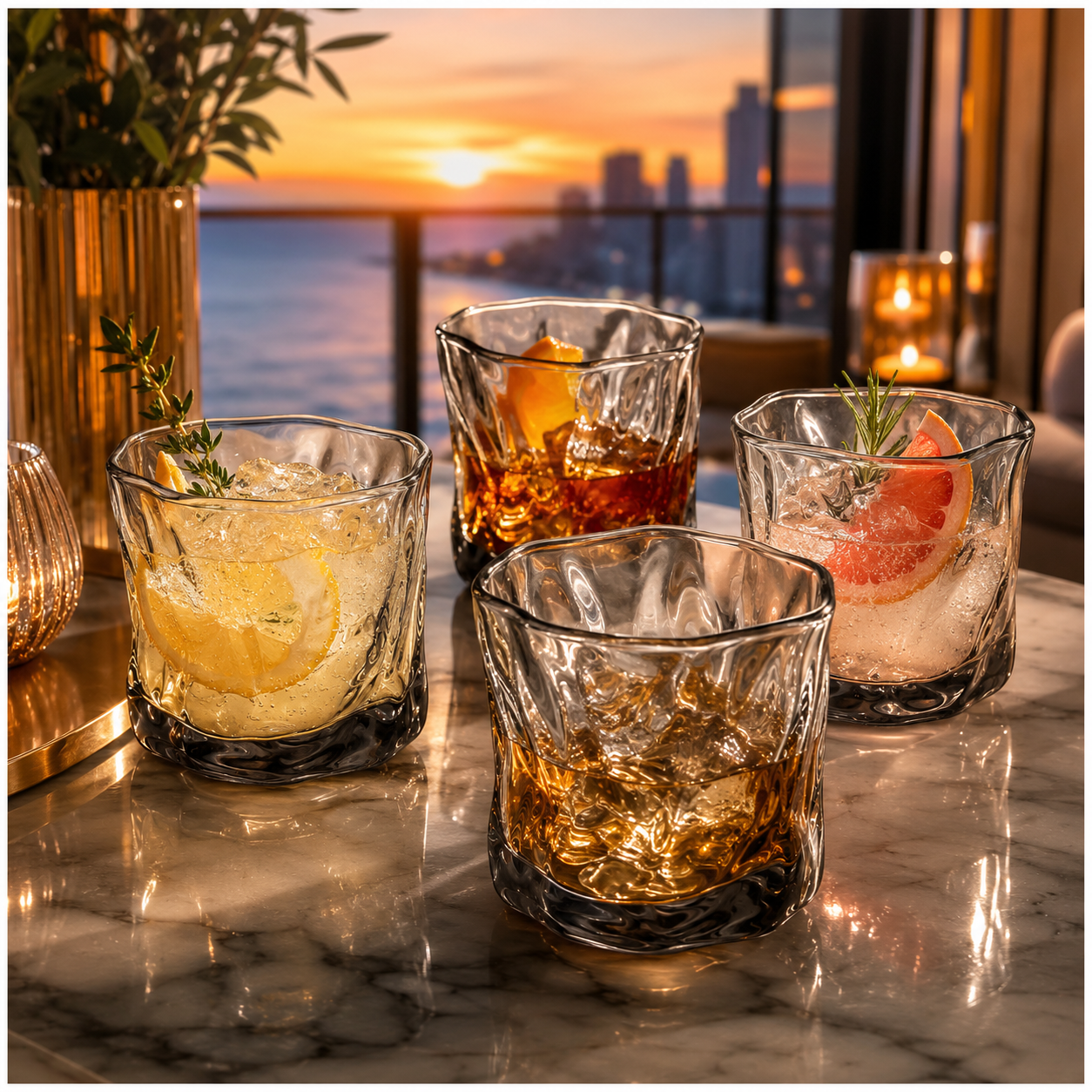 Luxury 4-Piece Translucent Black Crystal-Look Glass Set – 280ml