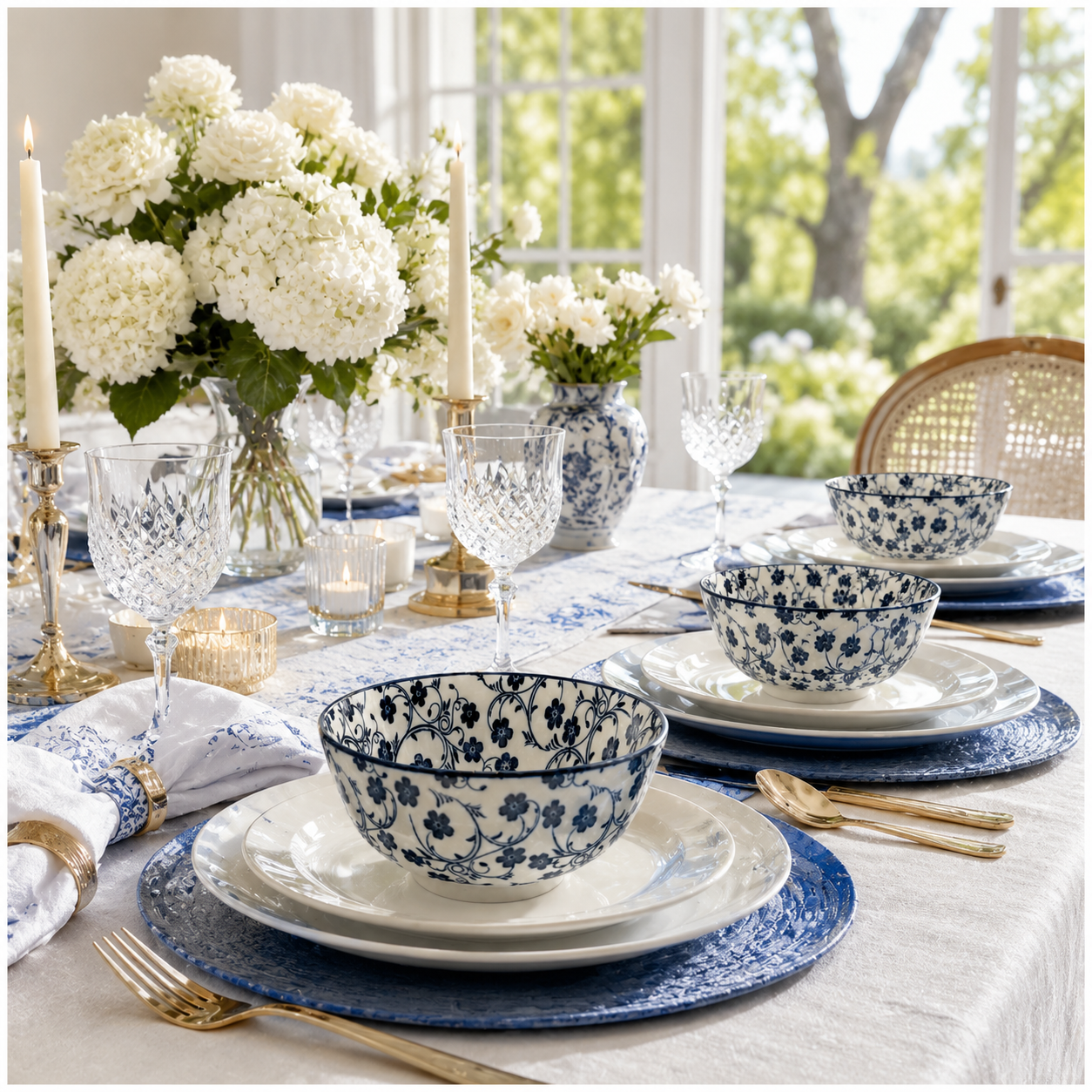 Elegant 10-Piece Blue and White Porcelain Starter Bowl Set