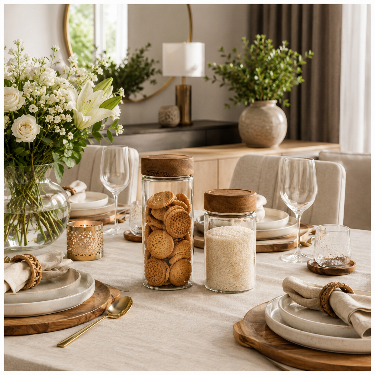 2-Piece Glass Storage Jar Set with Solid Acacia Wood Lids – 580ml and 500ml
