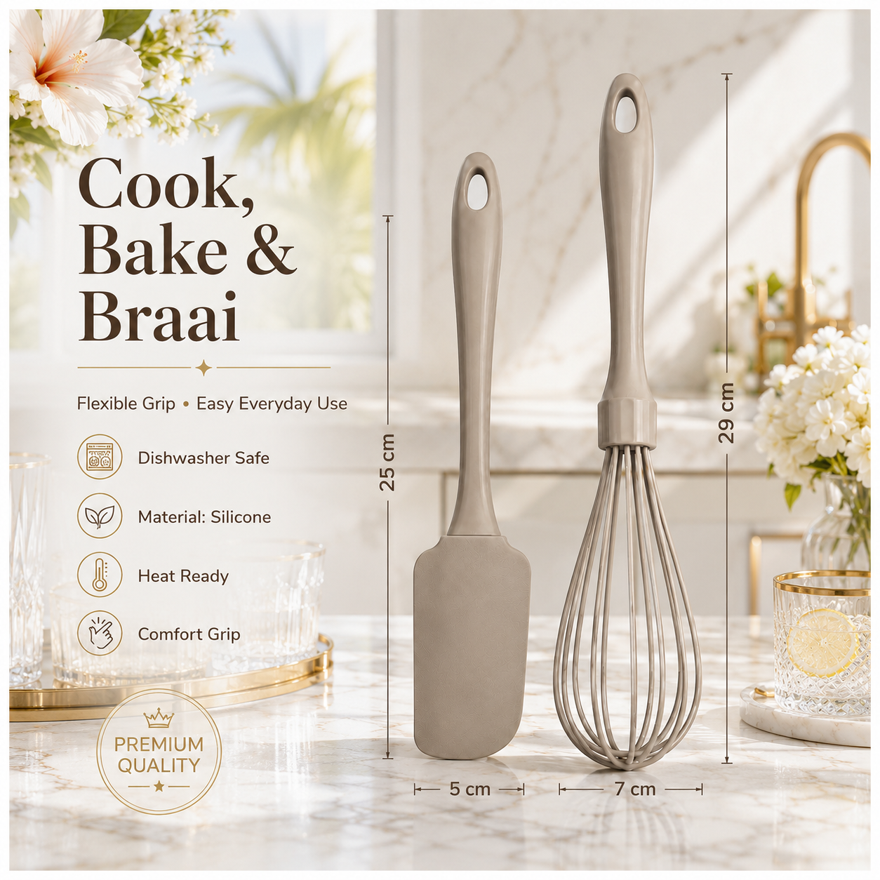 Essential 2-Piece Silicone Whisk and Spatula Set for Easy Cooking - Baking
