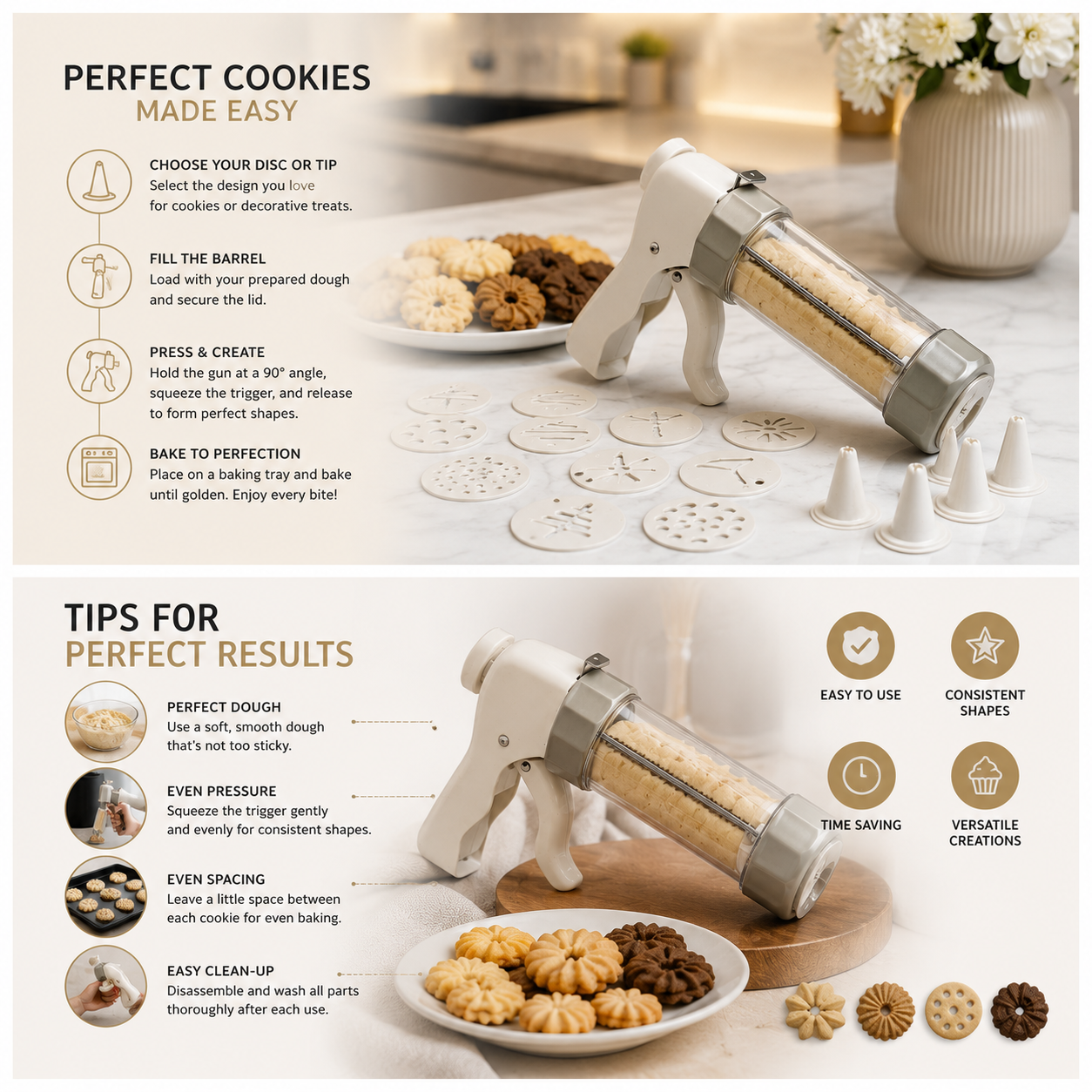 20-Piece - Cookie Gun Set 13 Discs and 6 Piping Tips
