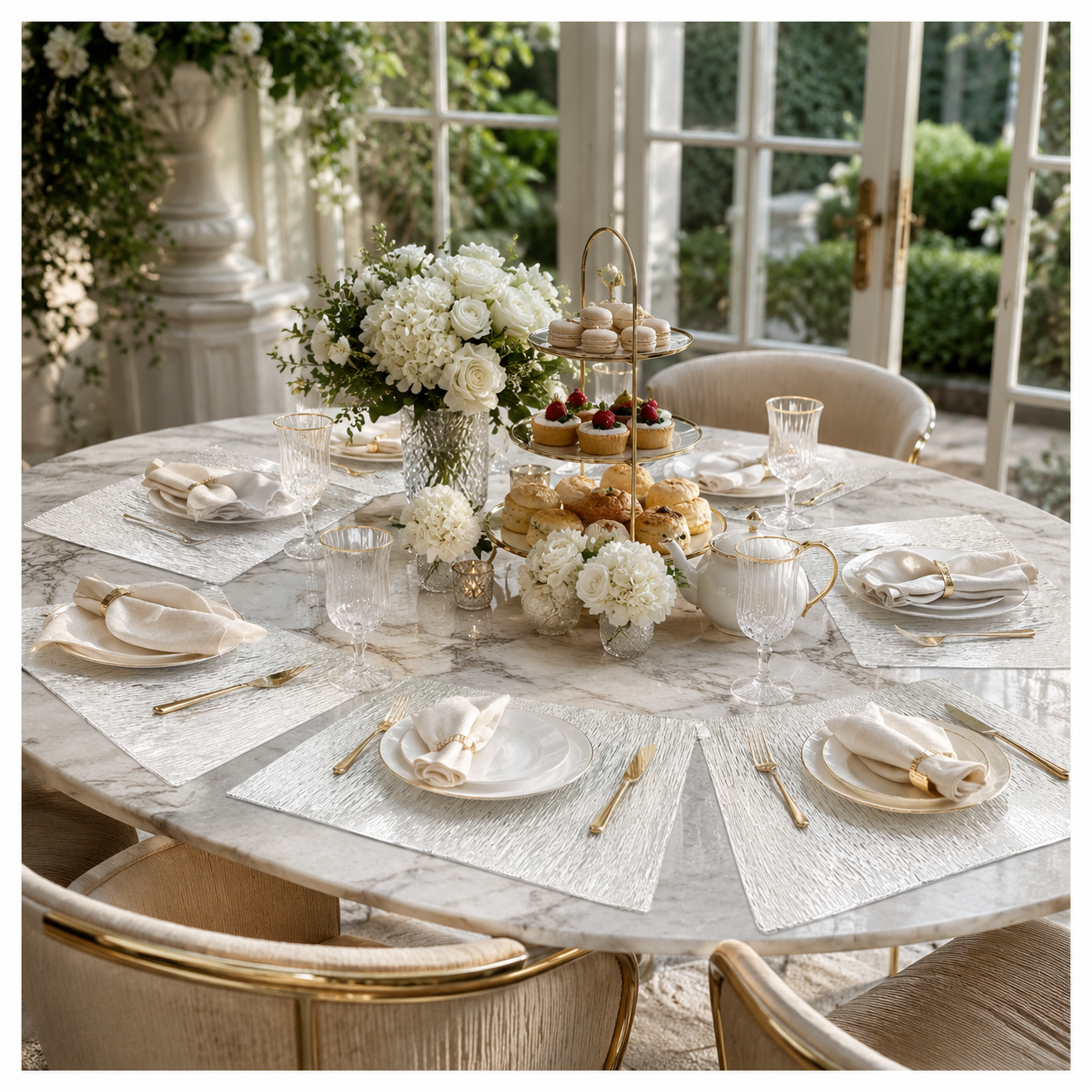 Elegant 6 Piece Textured Placemats – Clear And White 30 x 44 cm Table Mats