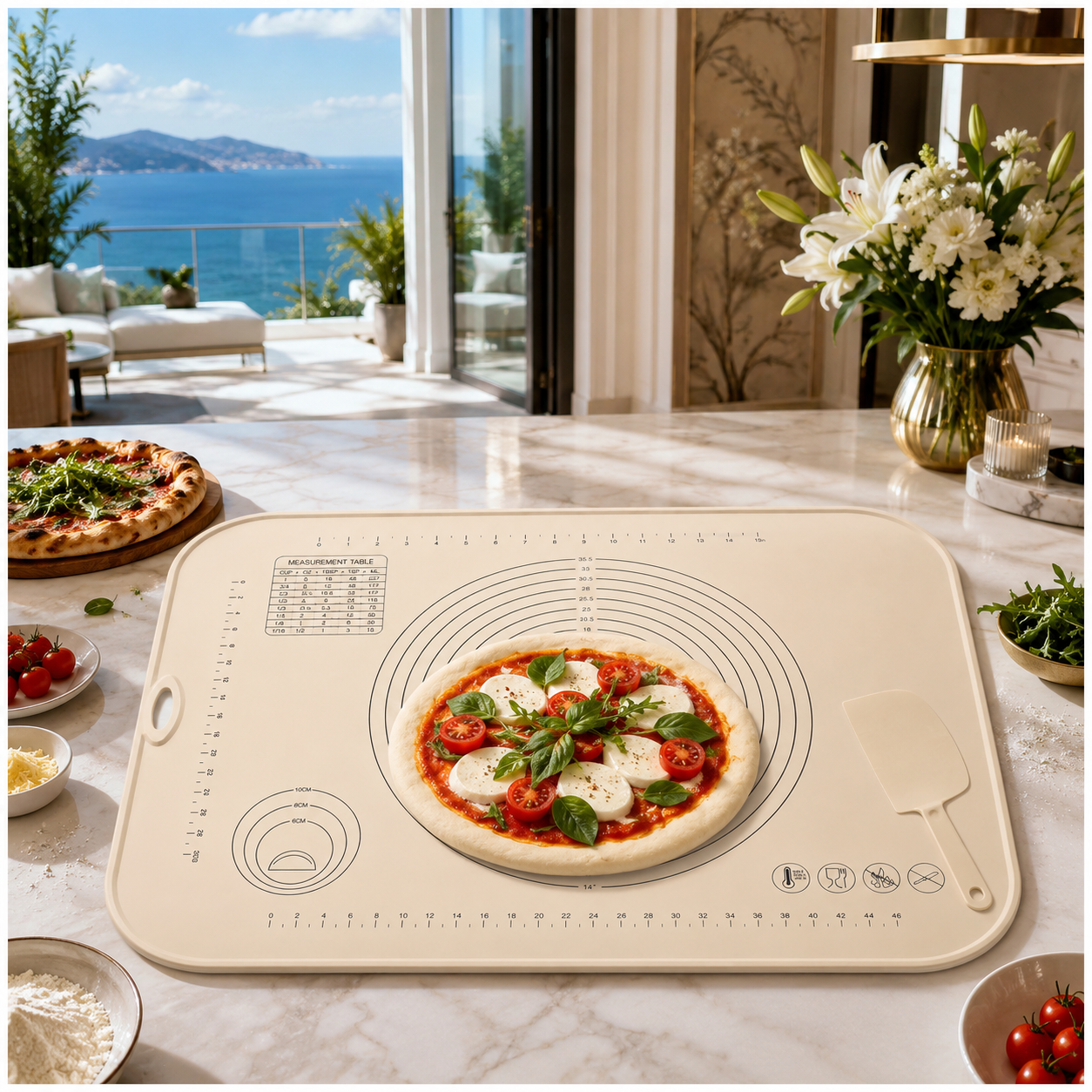 Essential Large Silicone Pastry Mat with Raised Edge and Guides - 70 x 50cm