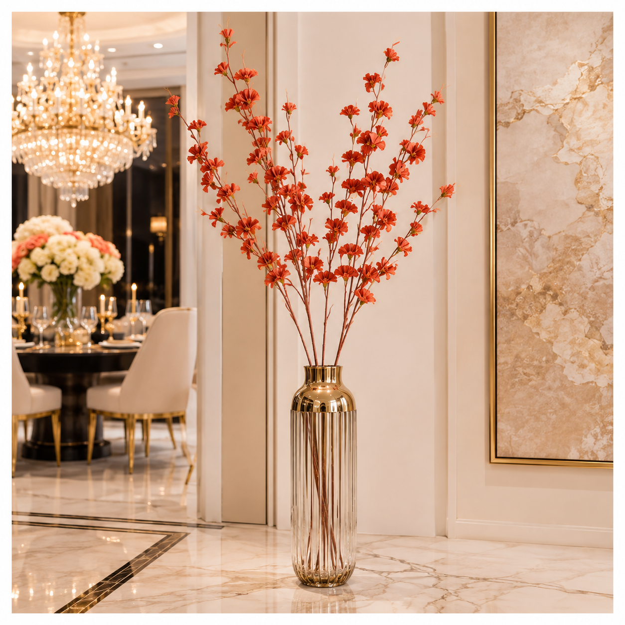 Elegant Faux 2 Cherry Blossom Stems - 85cm- White or Peach Floral Decor
