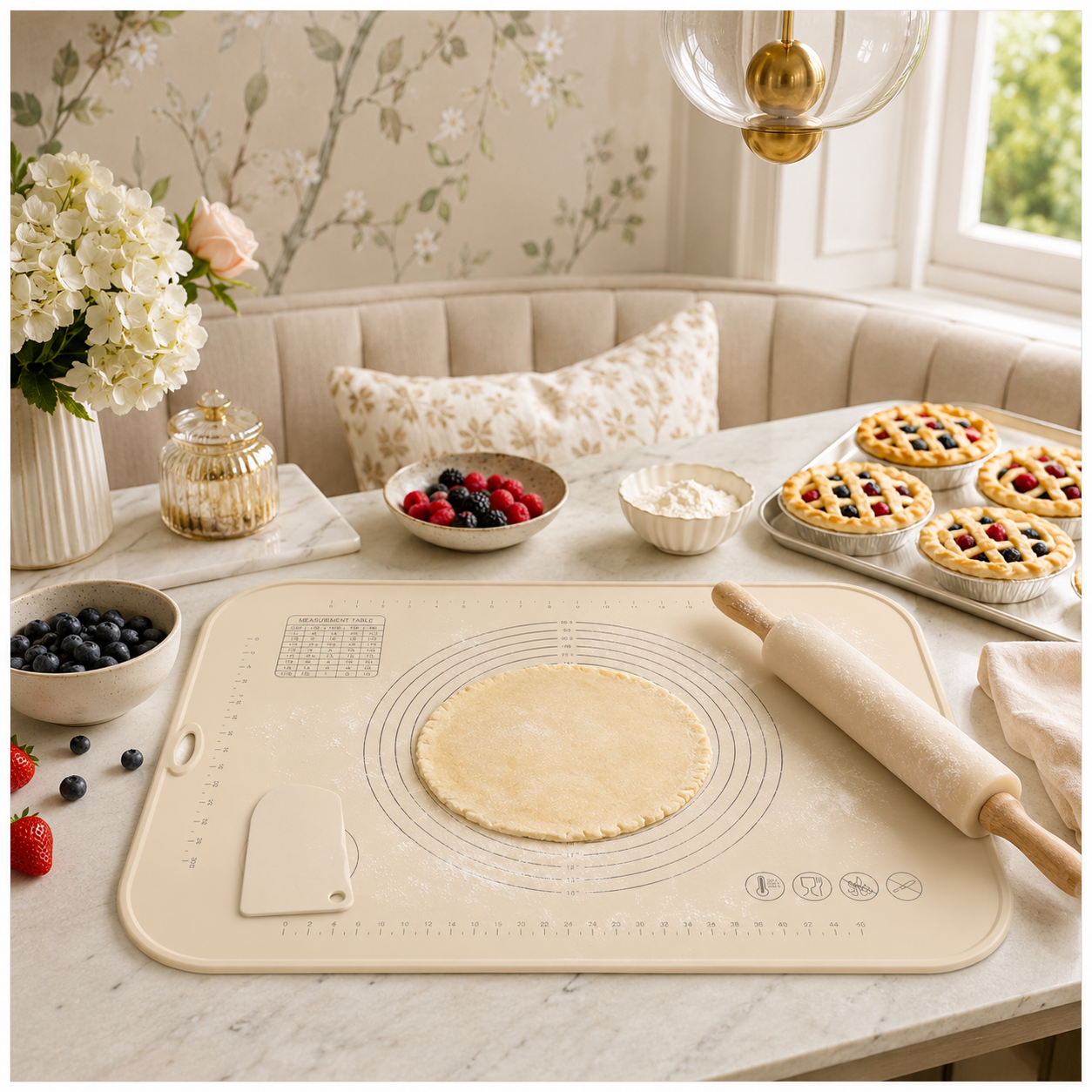 Essential Large Silicone Pastry Mat with Raised Edge and Guides - 70 x 50cm