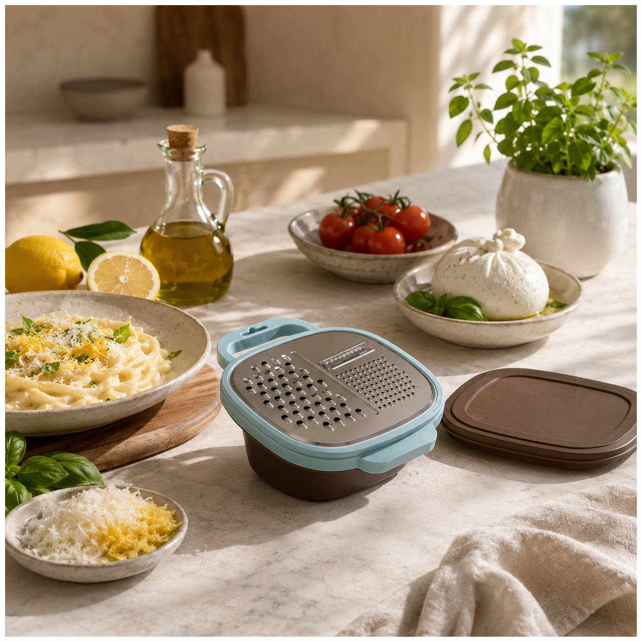 Essential 2-in-1 Stainless Steel Box Grater with Storage Container and Lid