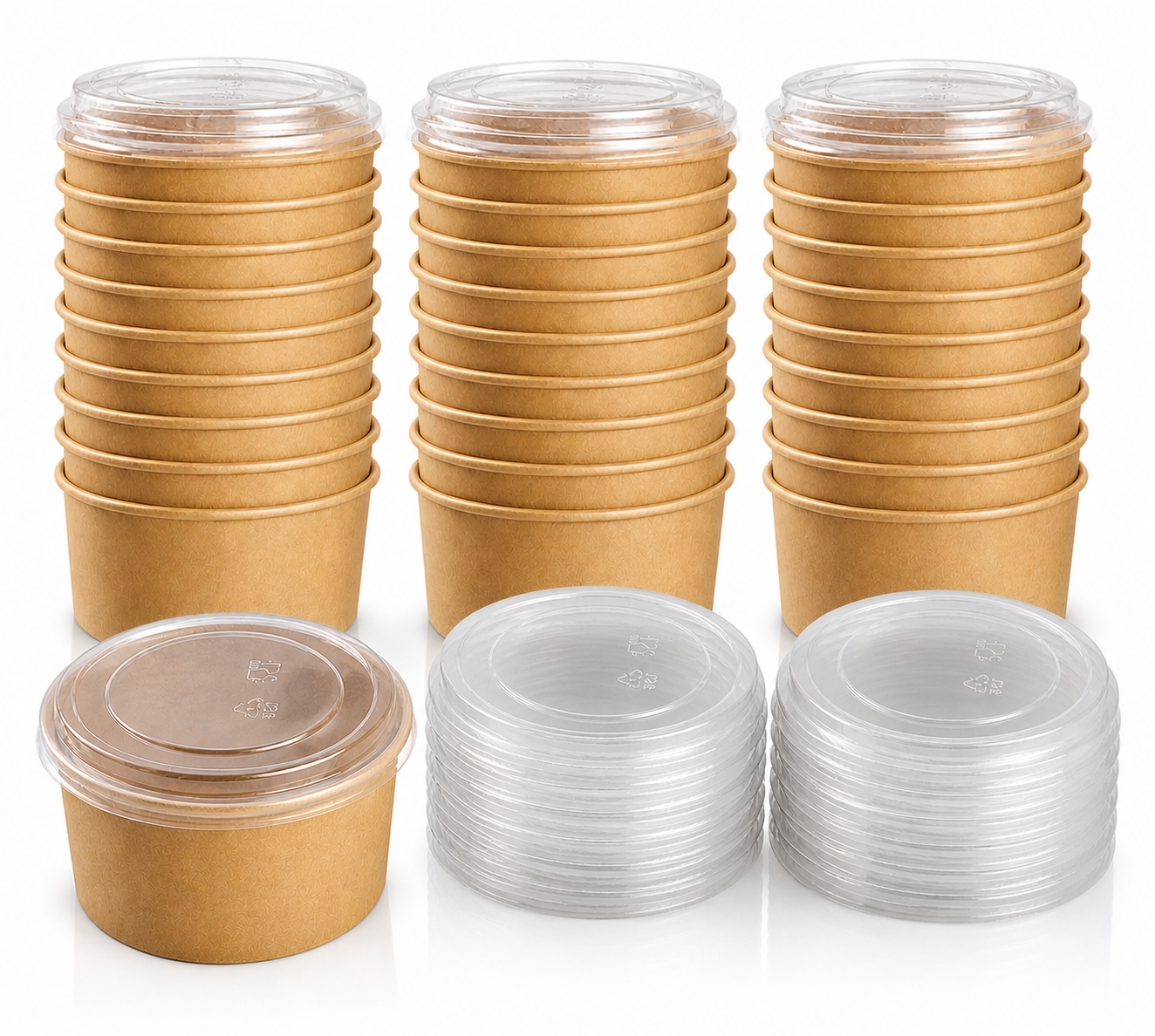 30-Piece Kraft Food Bowls with Lids - 1L Food Storage Disposable Bowls