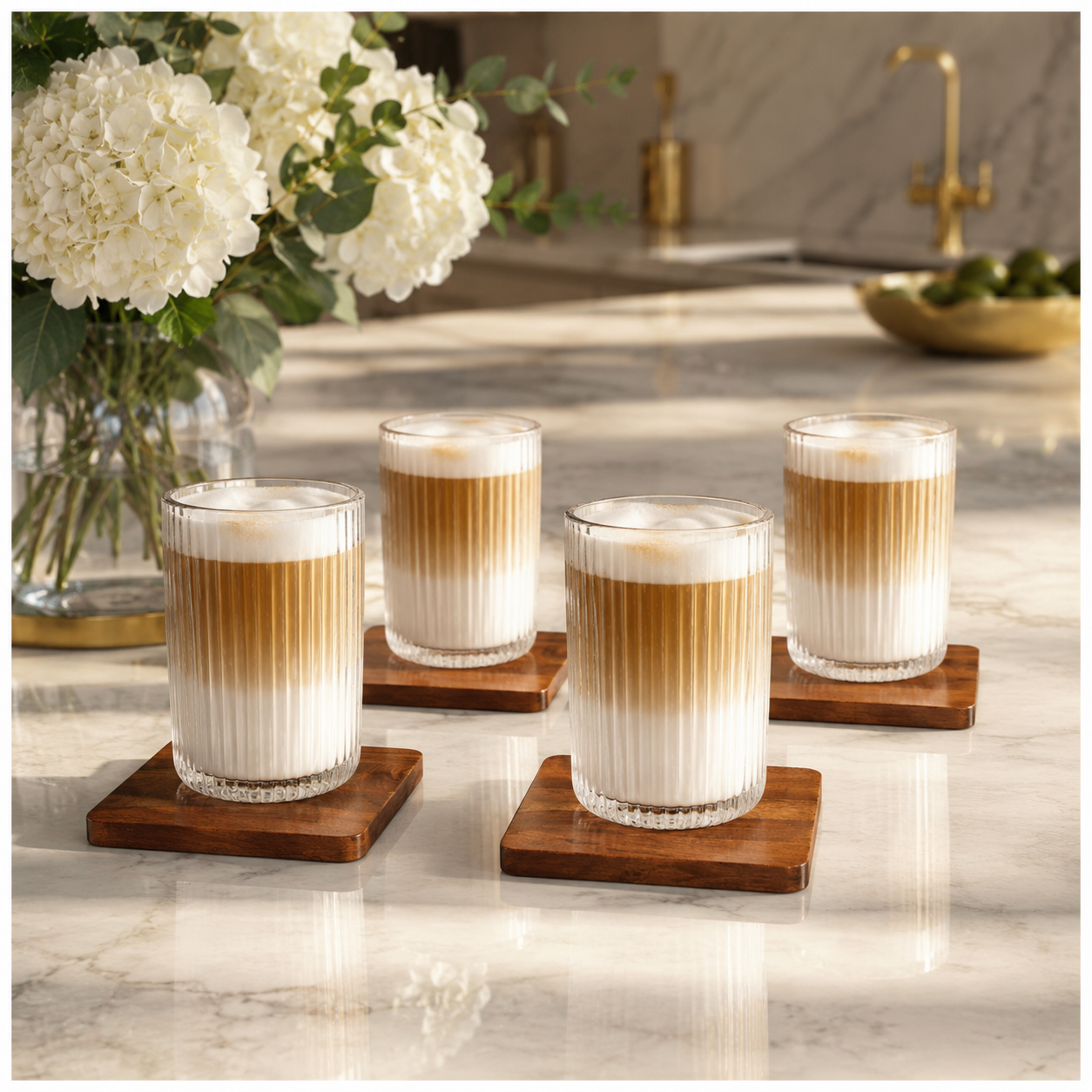 4-Piece Acacia Wood Coaster Set – Brown Wooden Drink Coasters- Eco Friend