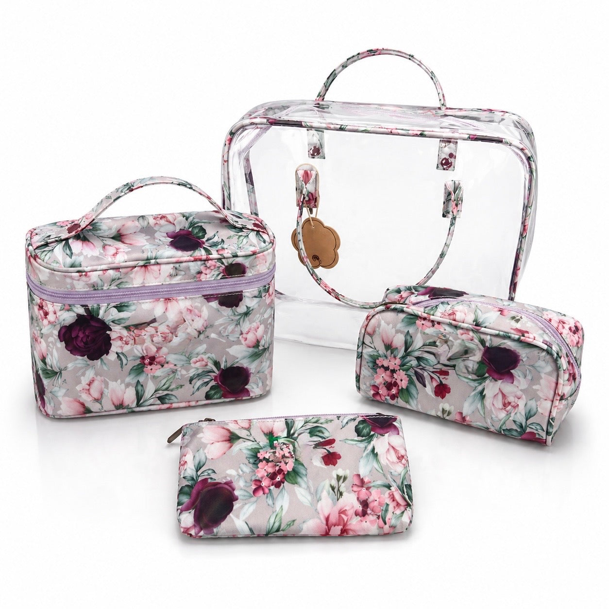 4-Piece Floral Travel Toiletry and Makeup Bag Set–Pretty Organised Storage