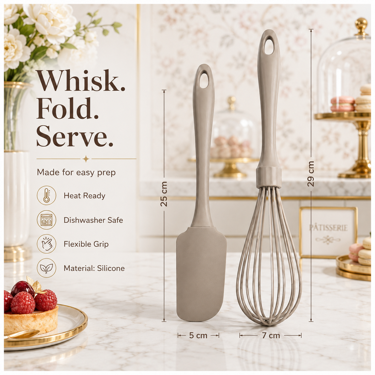 Essential 2-Piece Silicone Whisk and Spatula Set for Easy Cooking - Baking